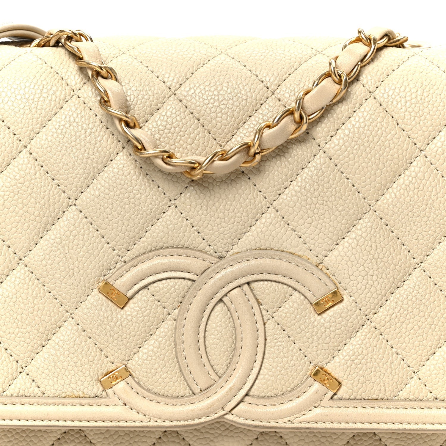 Caviar Quilted Medium CC Filigree Flap Beige