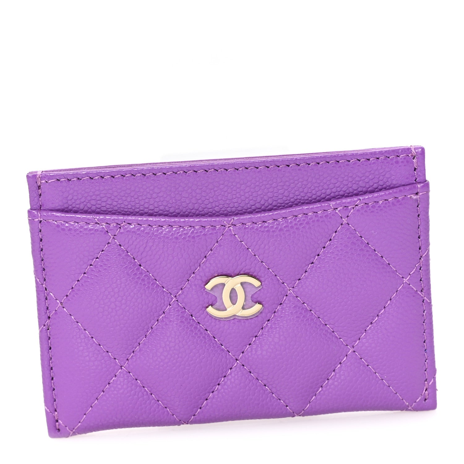 Caviar Quilted Card Holder Purple