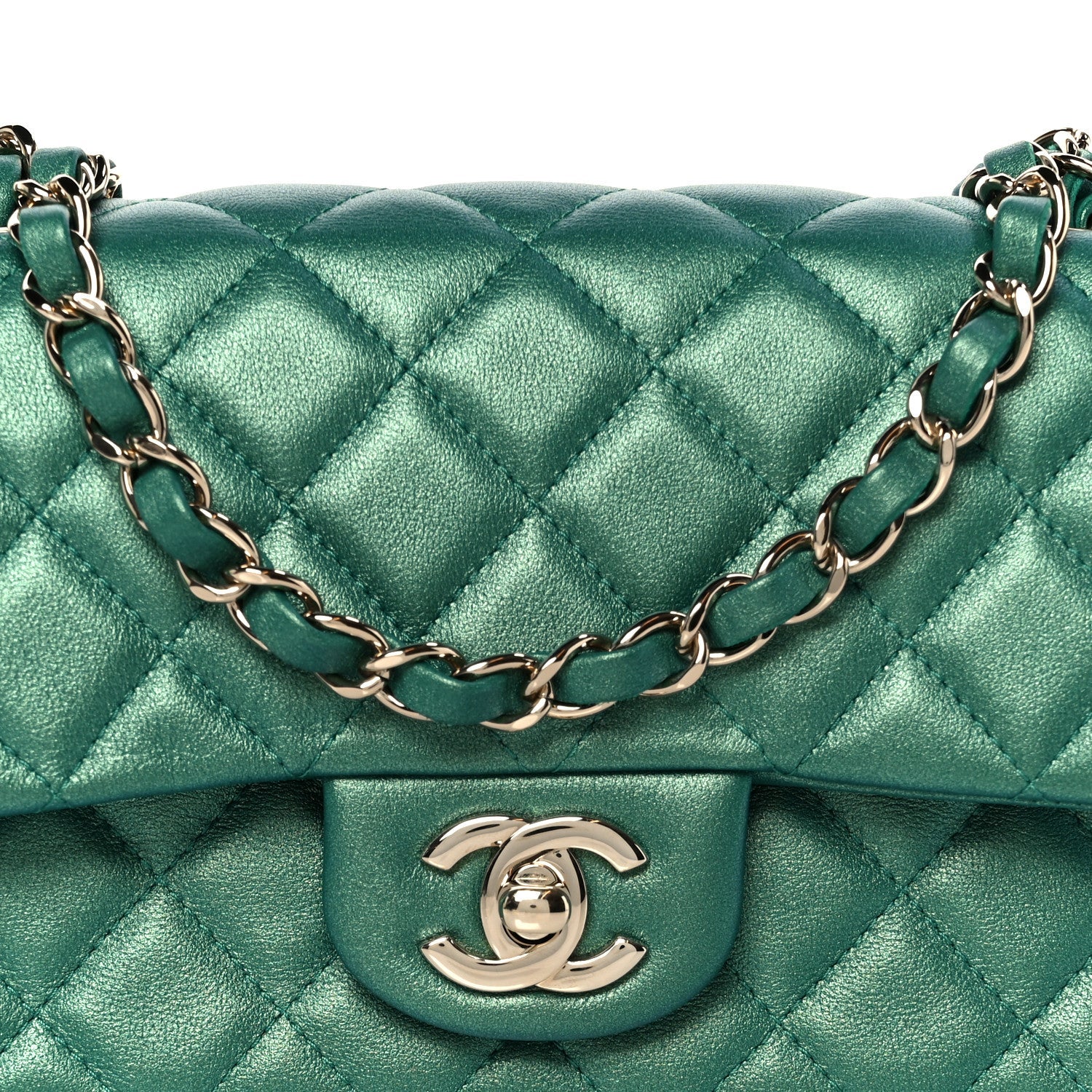 Iridescent Lambskin Quilted Mini Rectangular Flap Green