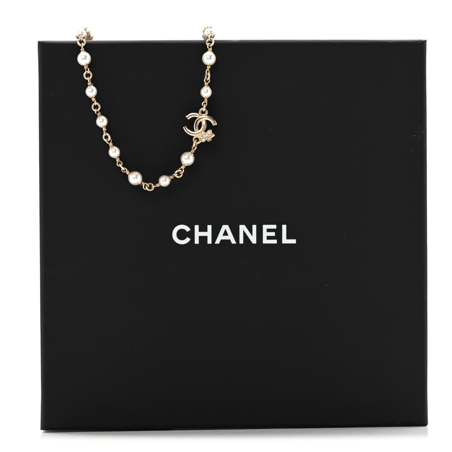 Pearl Crystal CC Flower Necklace Pearly White Light Gold