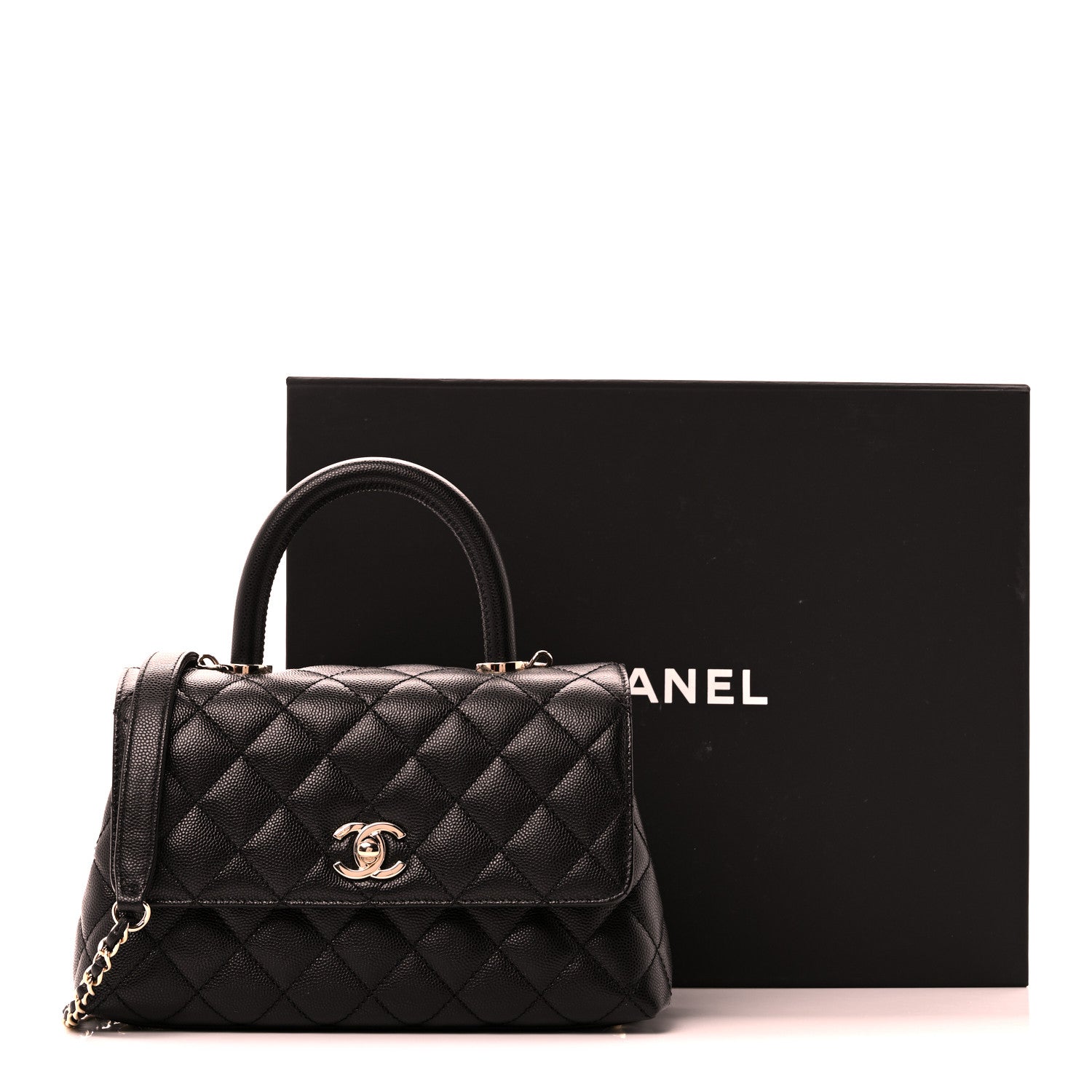 Caviar Quilted Mini Coco Handle Flap Black