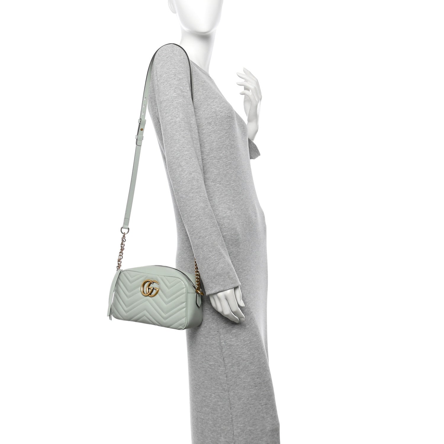 Calfskin Matelasse Small GG Marmont Chain Shoulder Bag Salvy Green