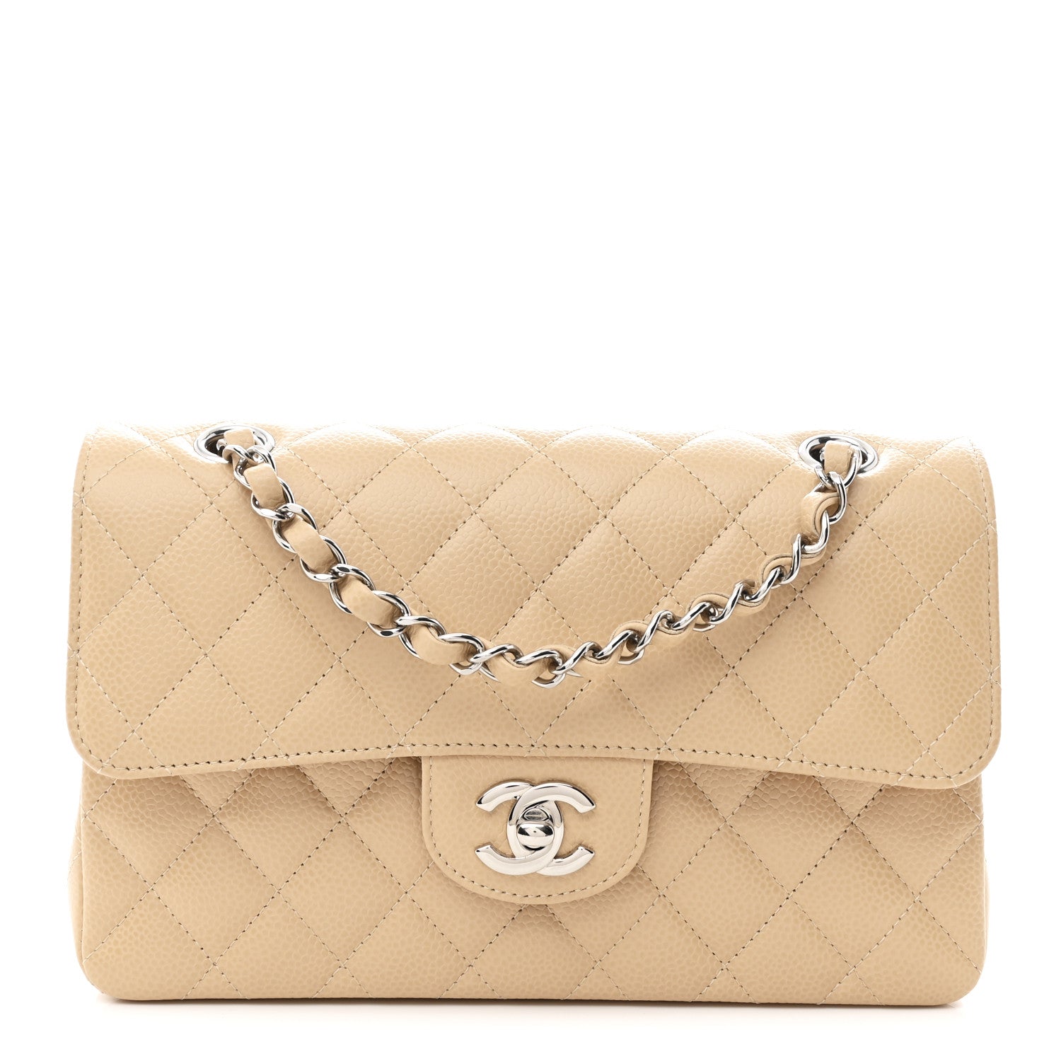 Caviar Quilted Small Double Flap Beige