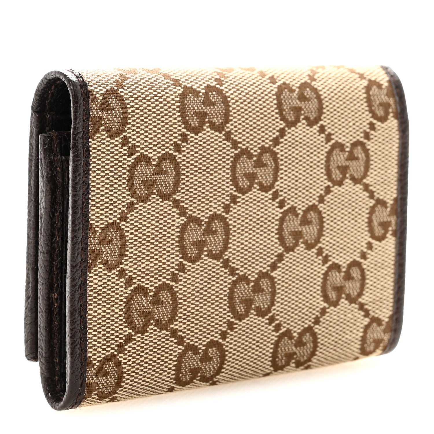 GG Monogram Card Case Flap Wallet Dark Brown