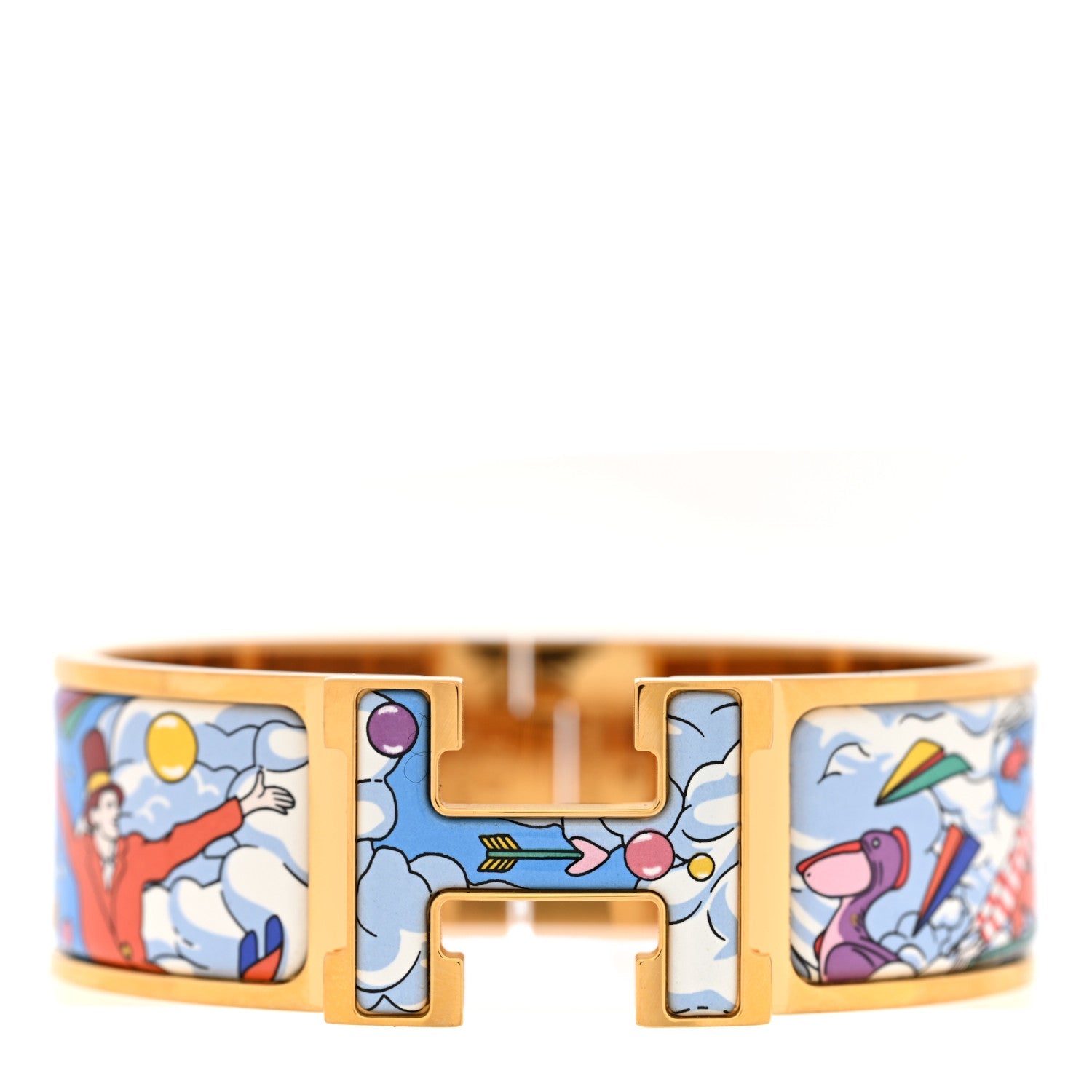 Enamel Printed Wide Dans Les Nuages Clic Clac H Bracelet PM Flamboyante