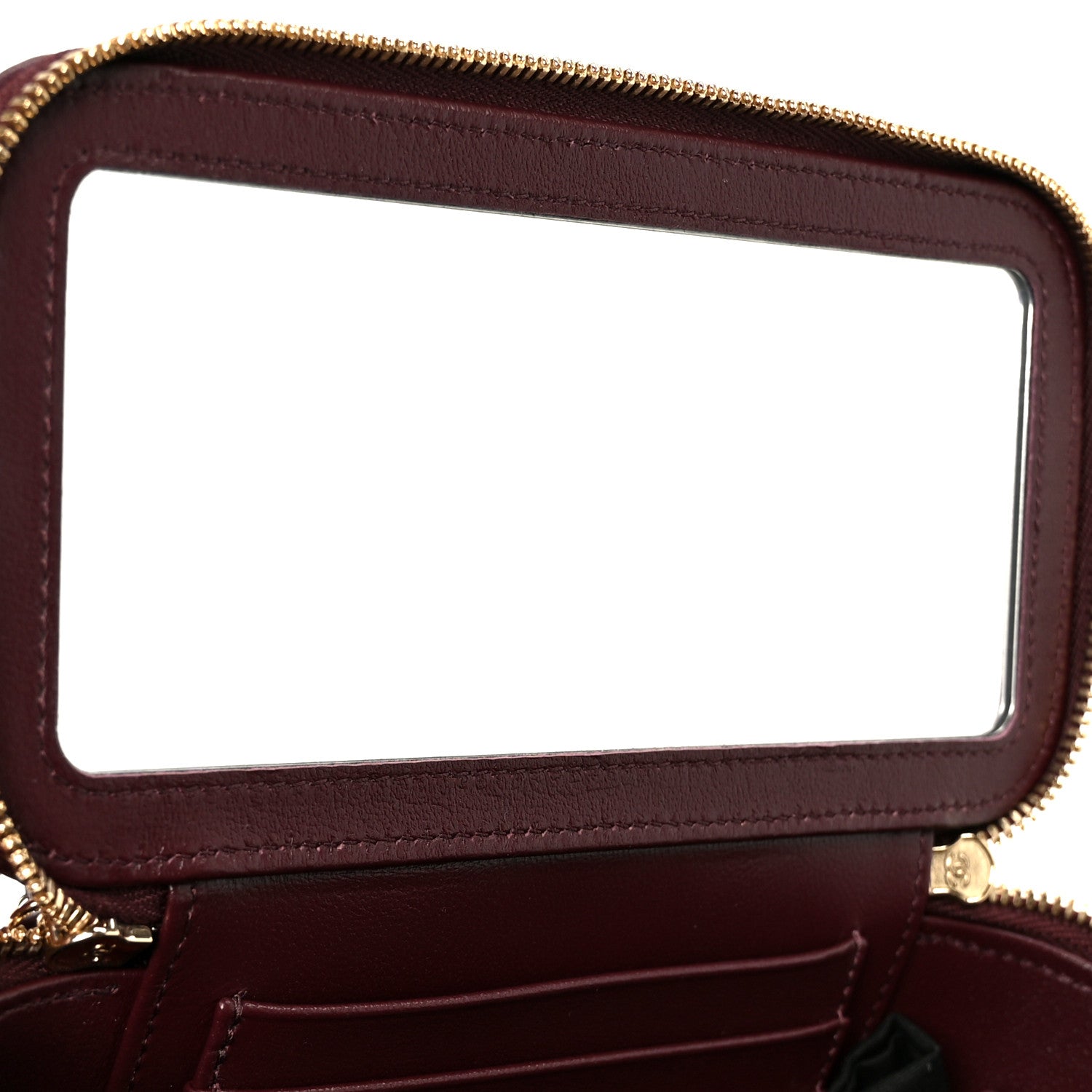 Lambskin Quilted Small Top Handle Vanity Case With Chain Burgundy