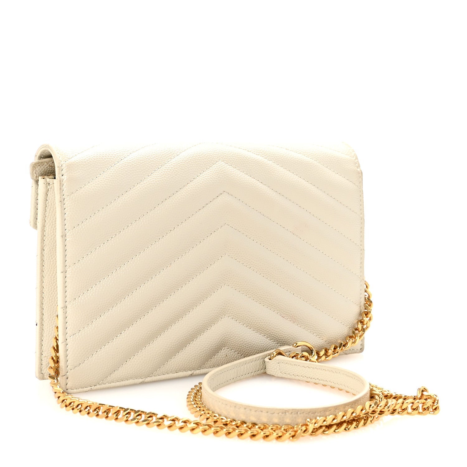 Grain De Poudre Matelasse Chevron Monogram Envelope Chain Wallet Crema Soft