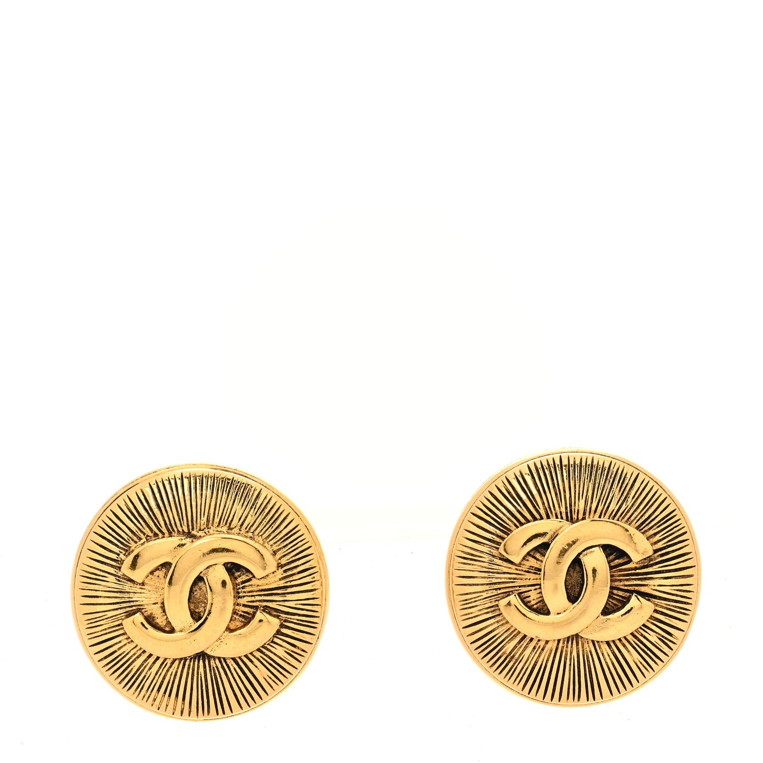 CC Button Clip On Earrings Gold