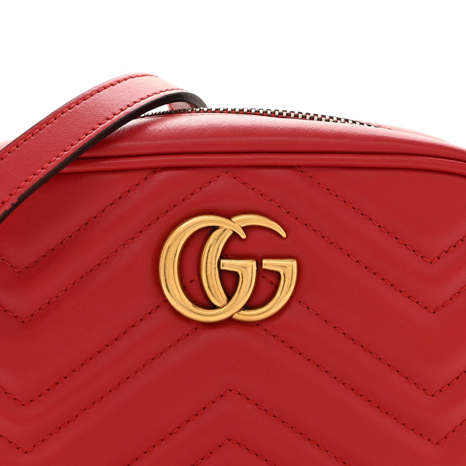 Calfskin Matelasse Mini GG Marmont Chain Shoulder Bag Hibiscus Red