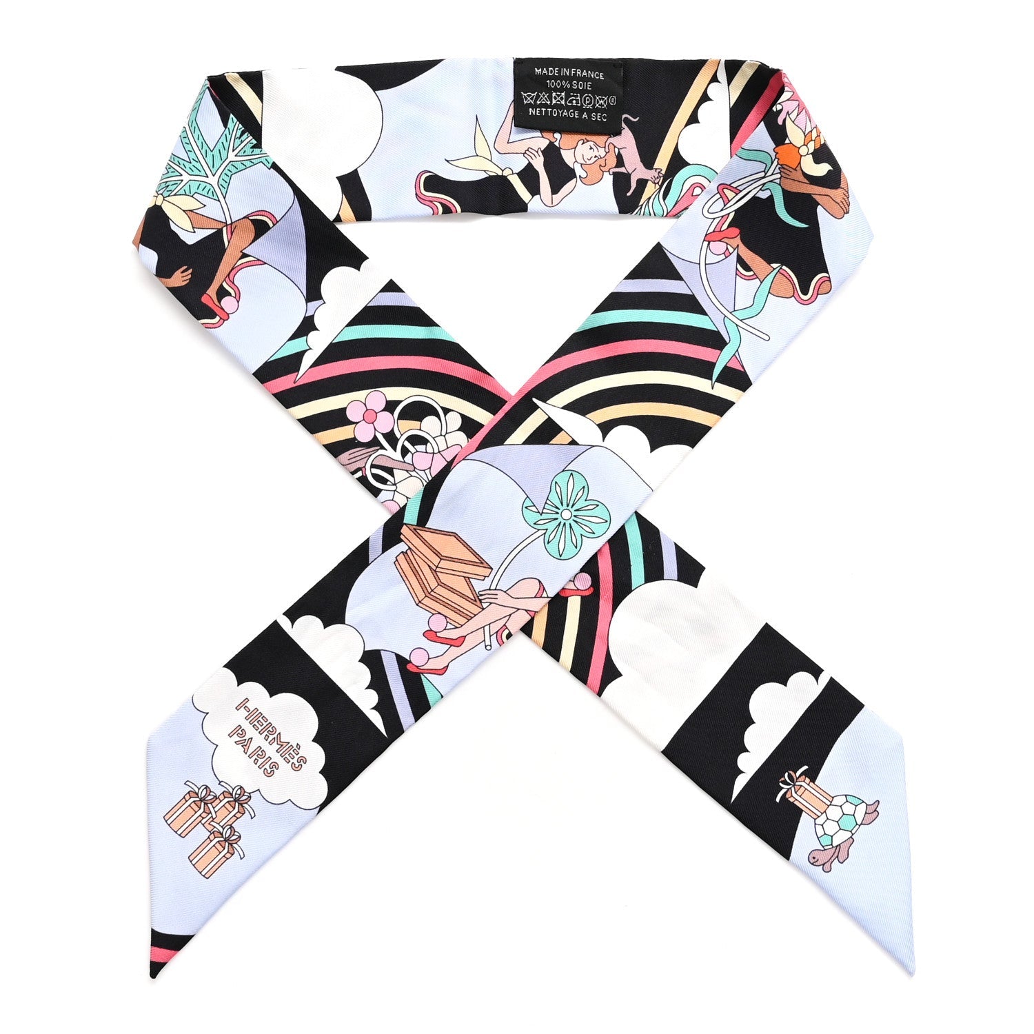 Silk Carres Volants Twilly Black Ciel Multicolor