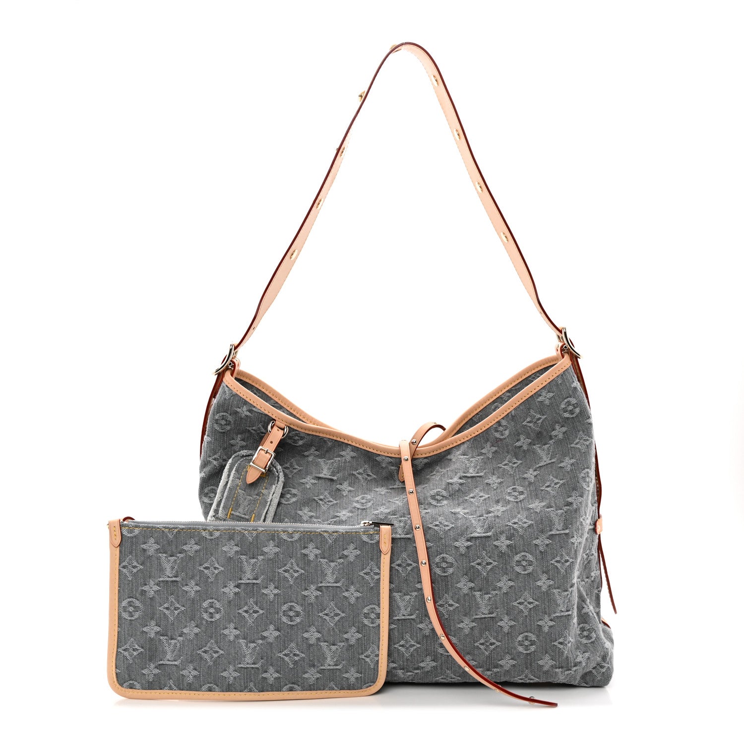 Monogram Denim CarryAll MM Washed Grey