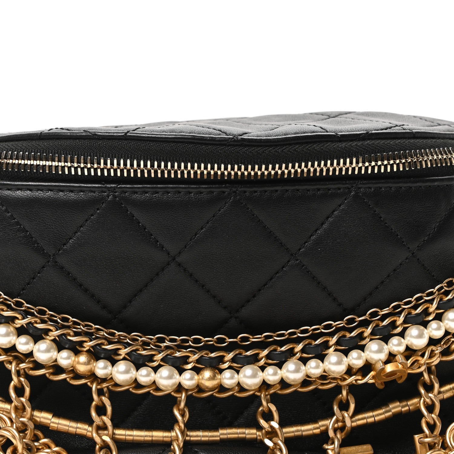 Lambskin Quilted All About Chains Waist Belt Bag Black