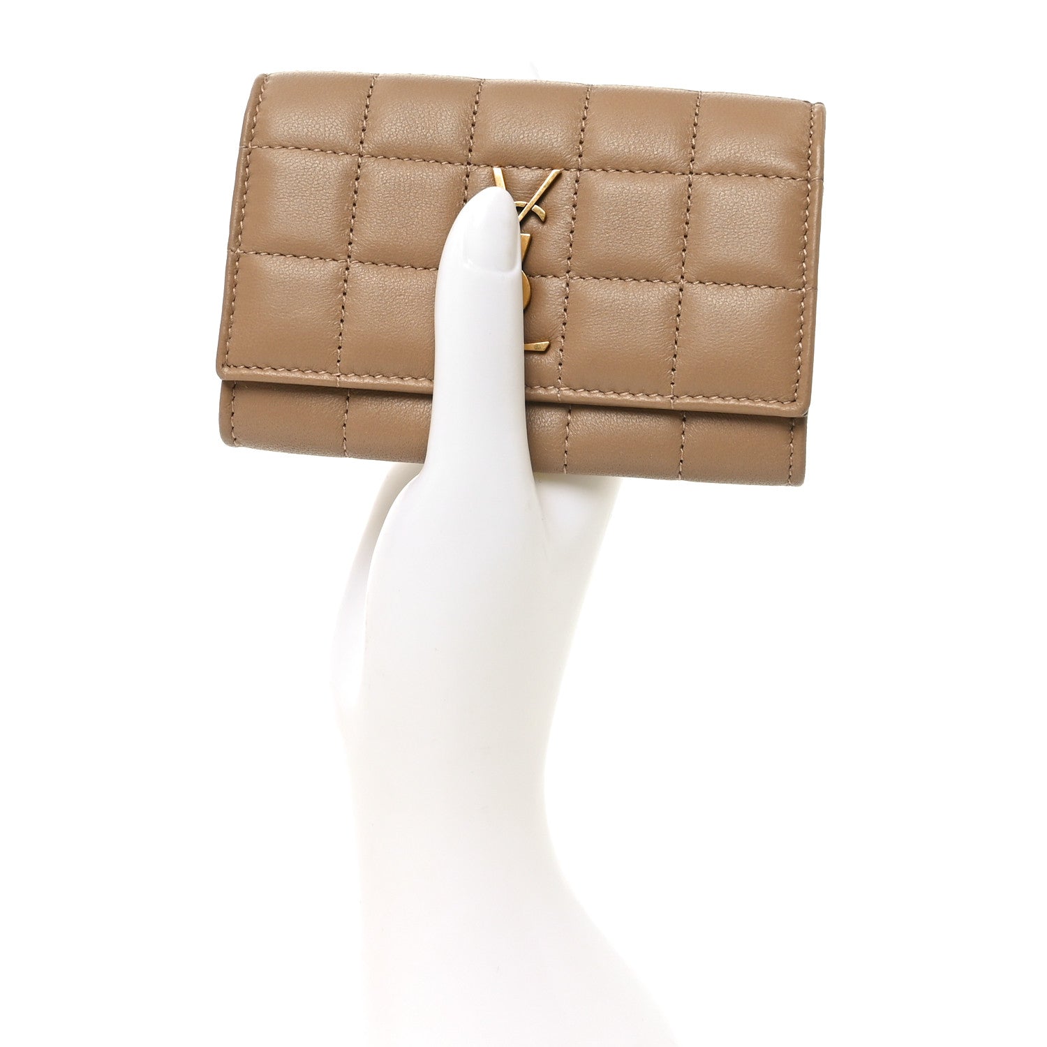 Lambskin Carre Quilted Cassandre Compact Envelope Card Case Dark Toffee