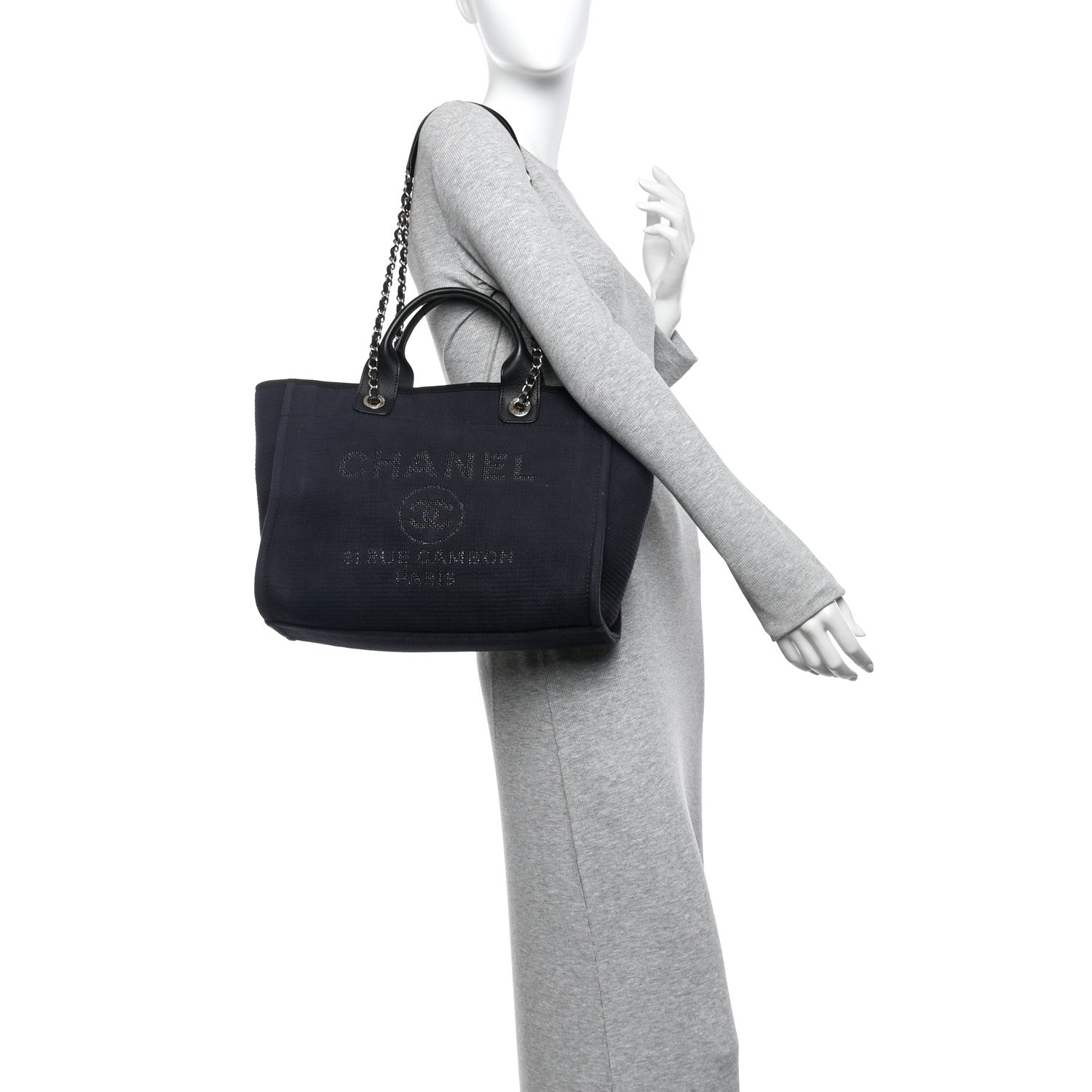Mixed Fibers Calfskin Medium Deauville Tote Navy Blue