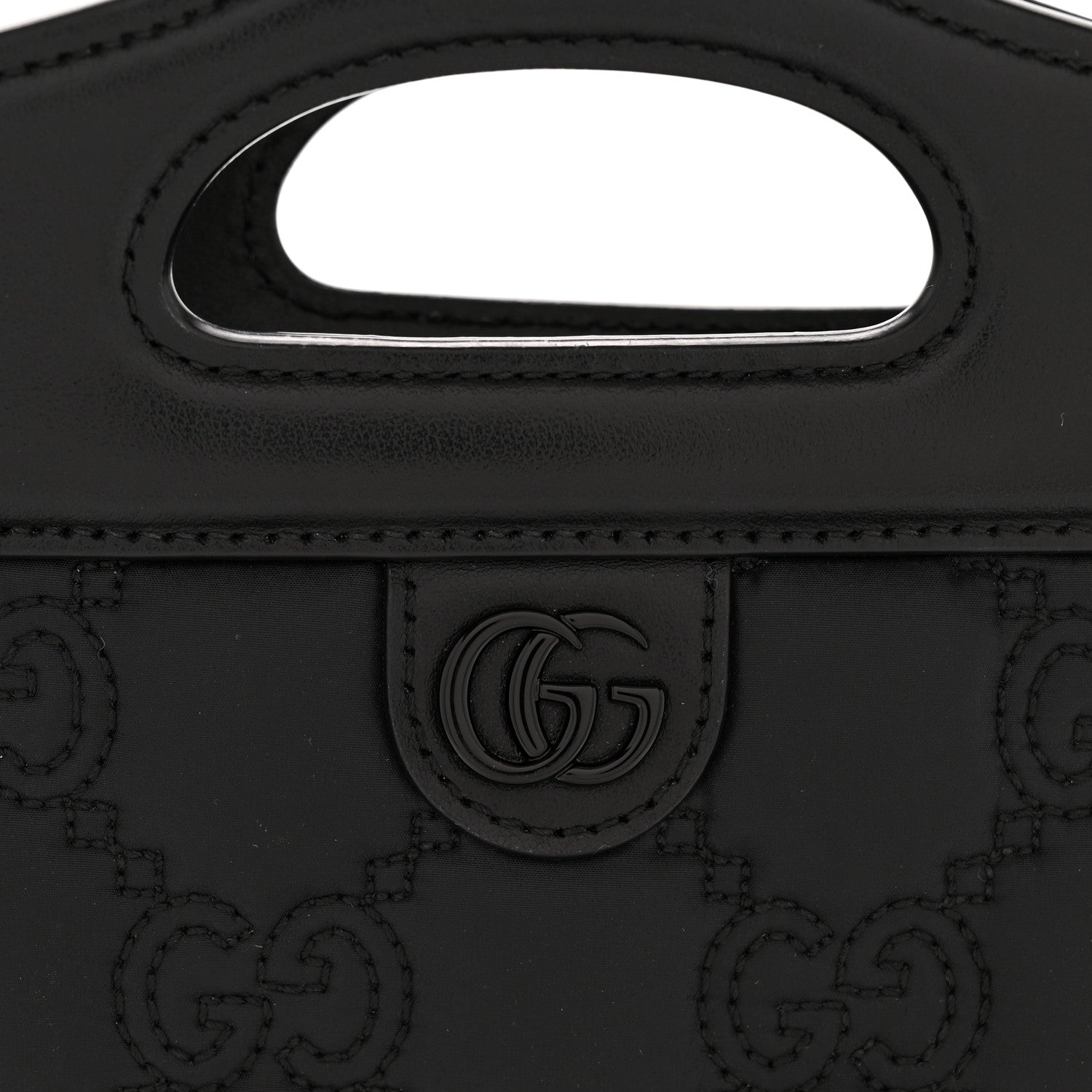 Nylon Calfskin Enamel GG Matelasse Mini Top Slip Handle Crossbody Bag Black
