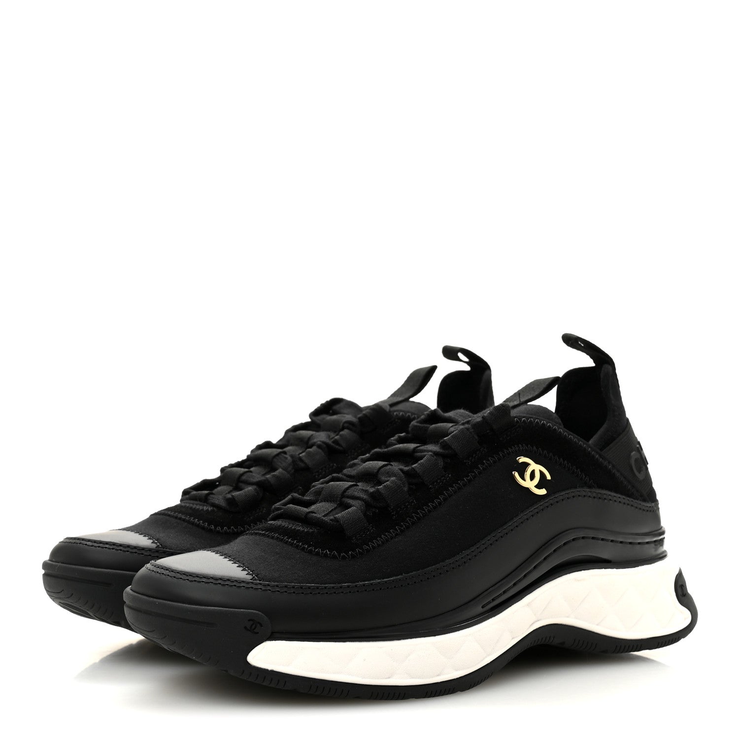 Velvet Calfskin Mixed Fibers CC Sneakers 37.5 Black