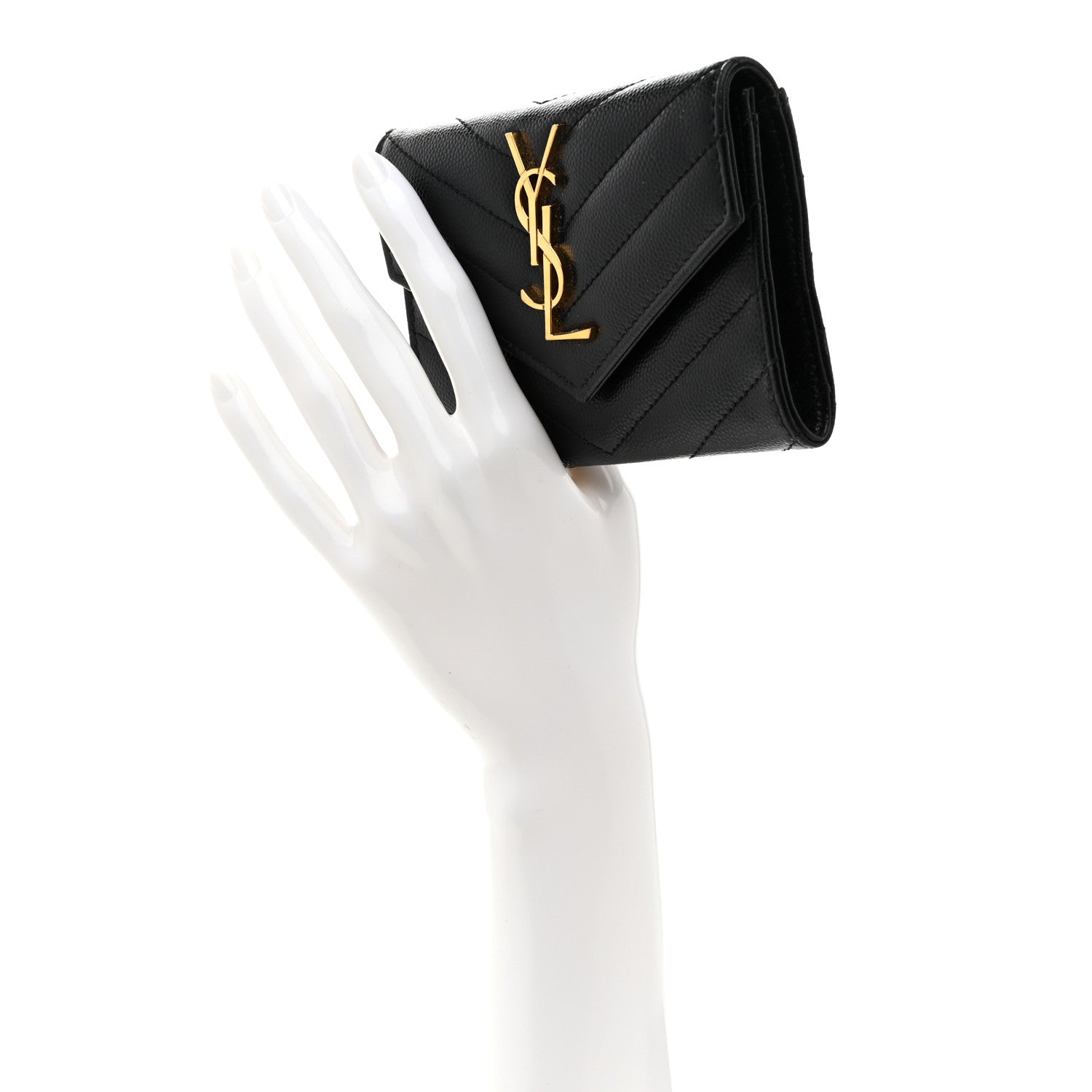 Grain De Poudre Matelasse Chevron Small Monogram Envelope Wallet Black