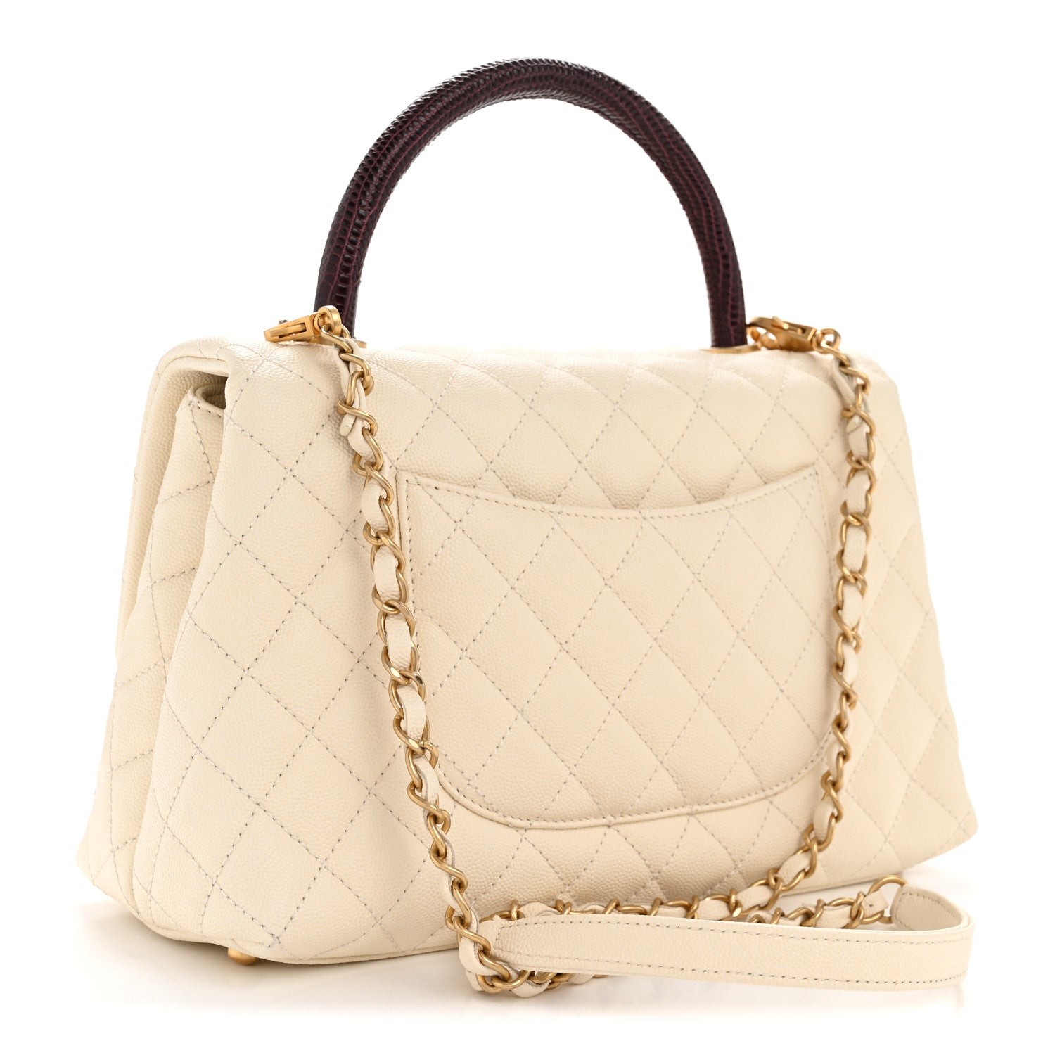 Caviar Lizard Quilted Small Coco Handle Flap Ivory
