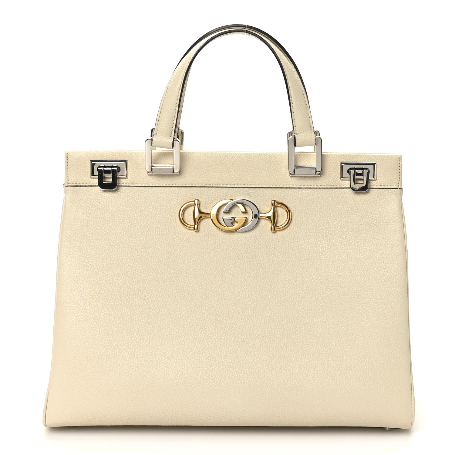 Grainy Calfskin Medium Zumi Top Handle Bag Mystic White