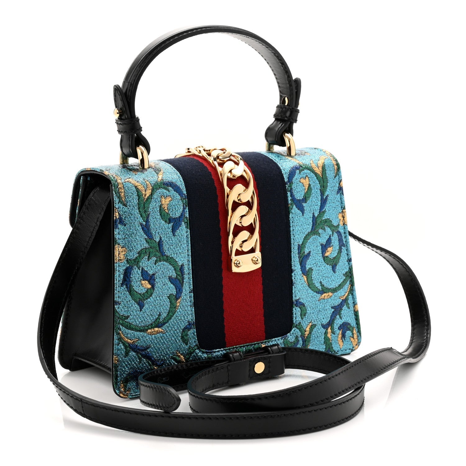 Iridescent Brocade Mini Sylvie Top Handle Bag Azure