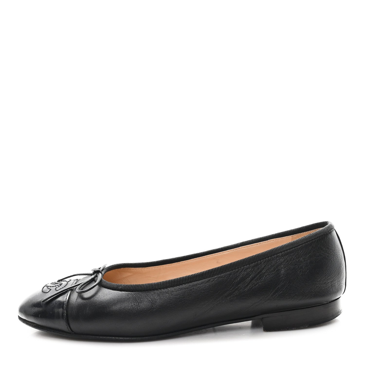 Lambskin Patent Cap Toe Ballerina Flats 38 Black