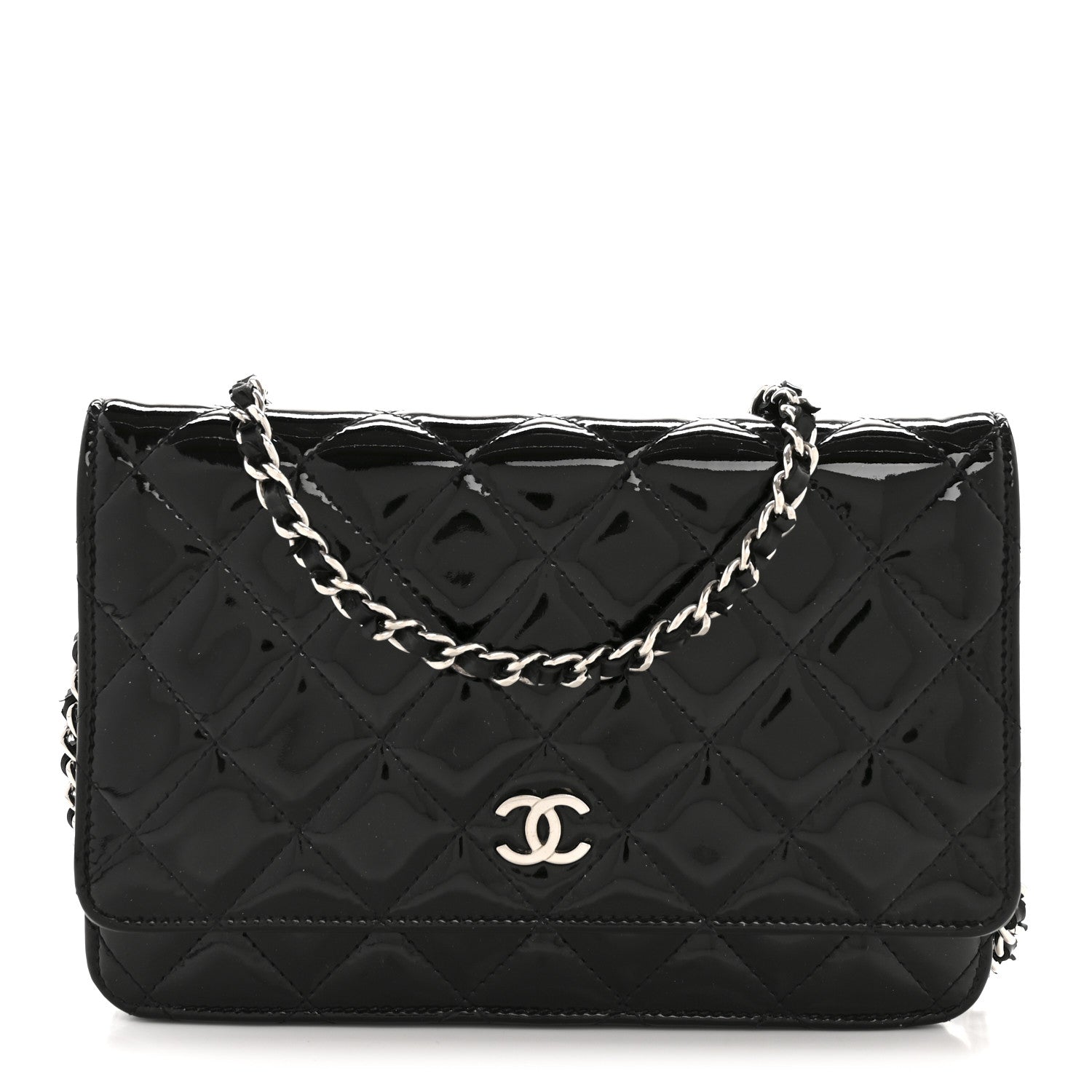 Patent Quilted Wallet On Chain WOC Black
