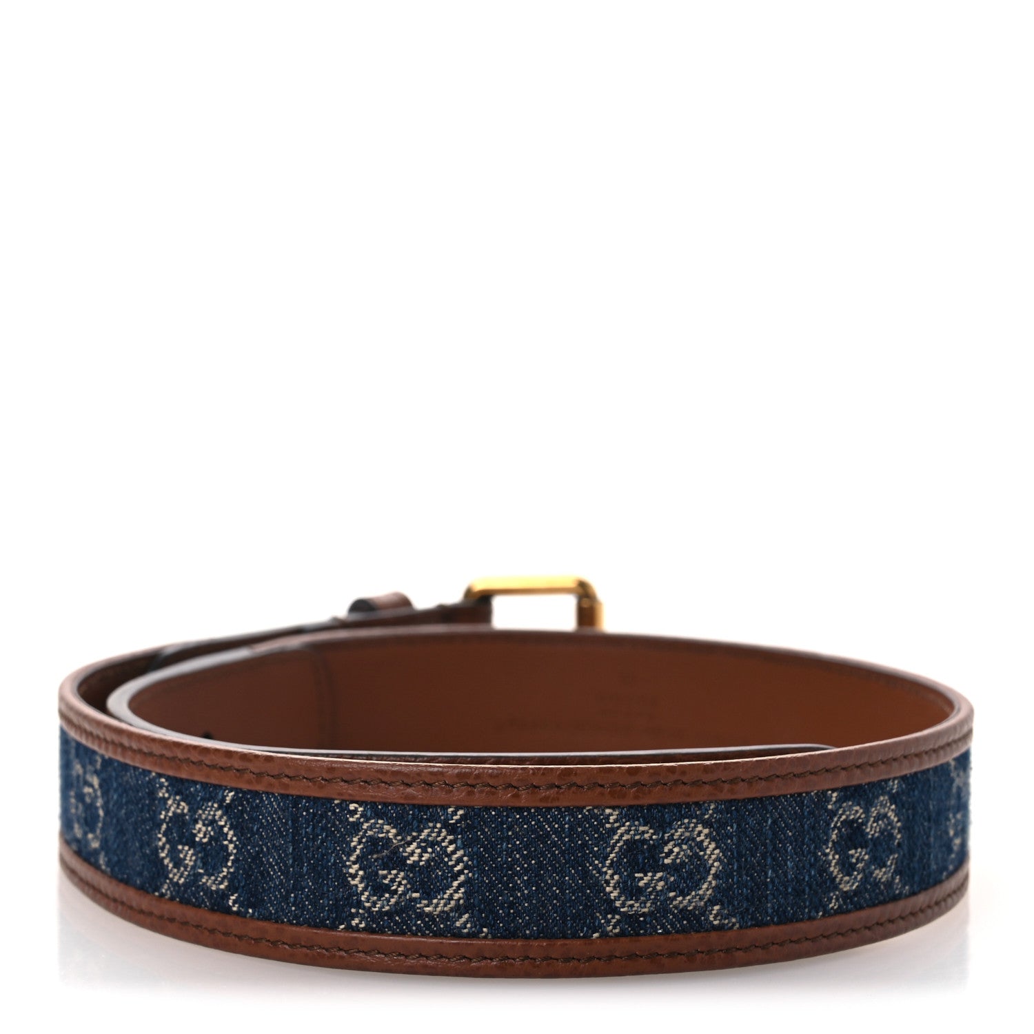 New Denim GG Monogram Dollar Calfskin Belt 65 26 Blue Tea Cuir Epilog