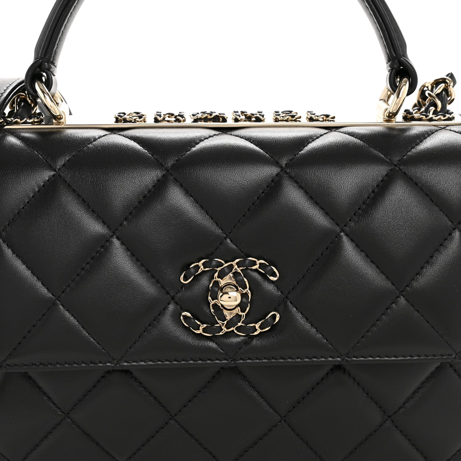 Lambskin Quilted Small Trendy CC Chain Dual Handle Flap Bag Black
