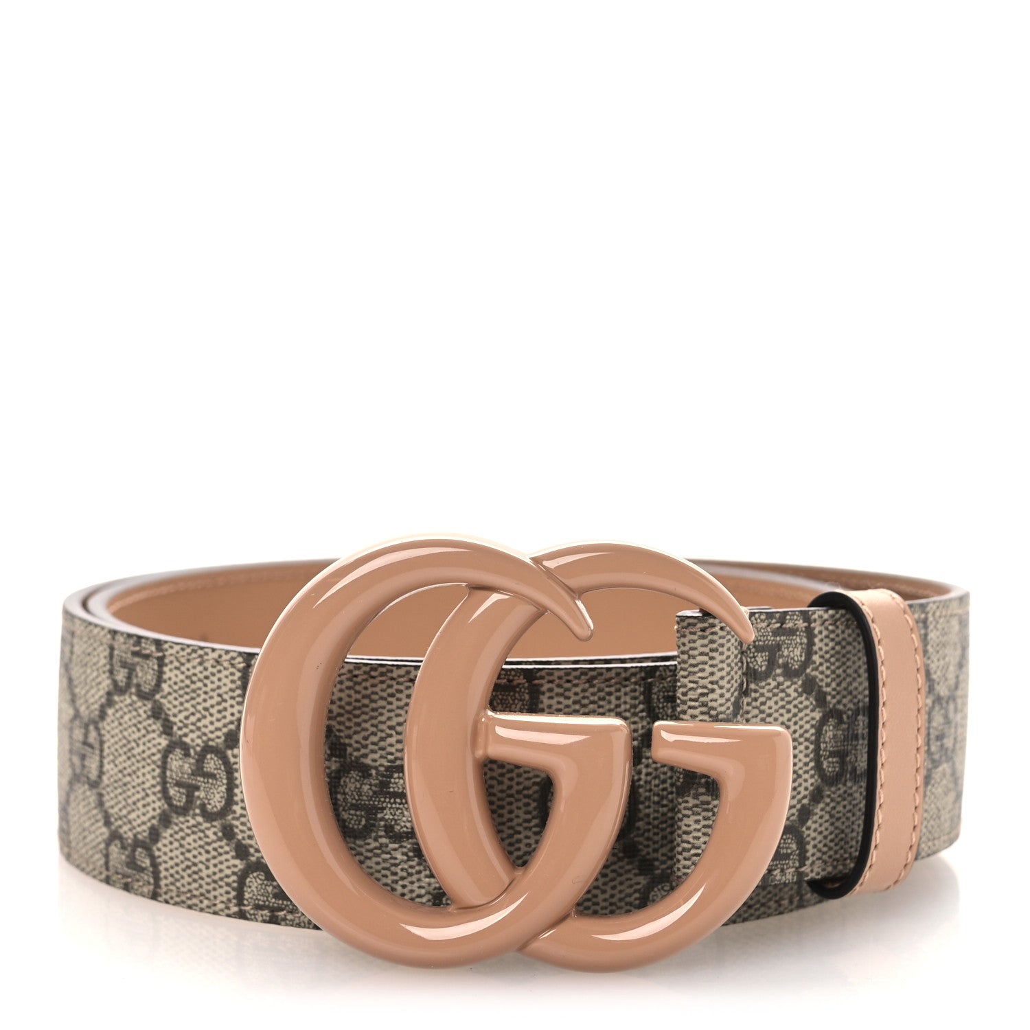 GG Supreme Monogram Plutone Calfskin Enamel Double G Belt 80 32 Beige Ebony Camelia