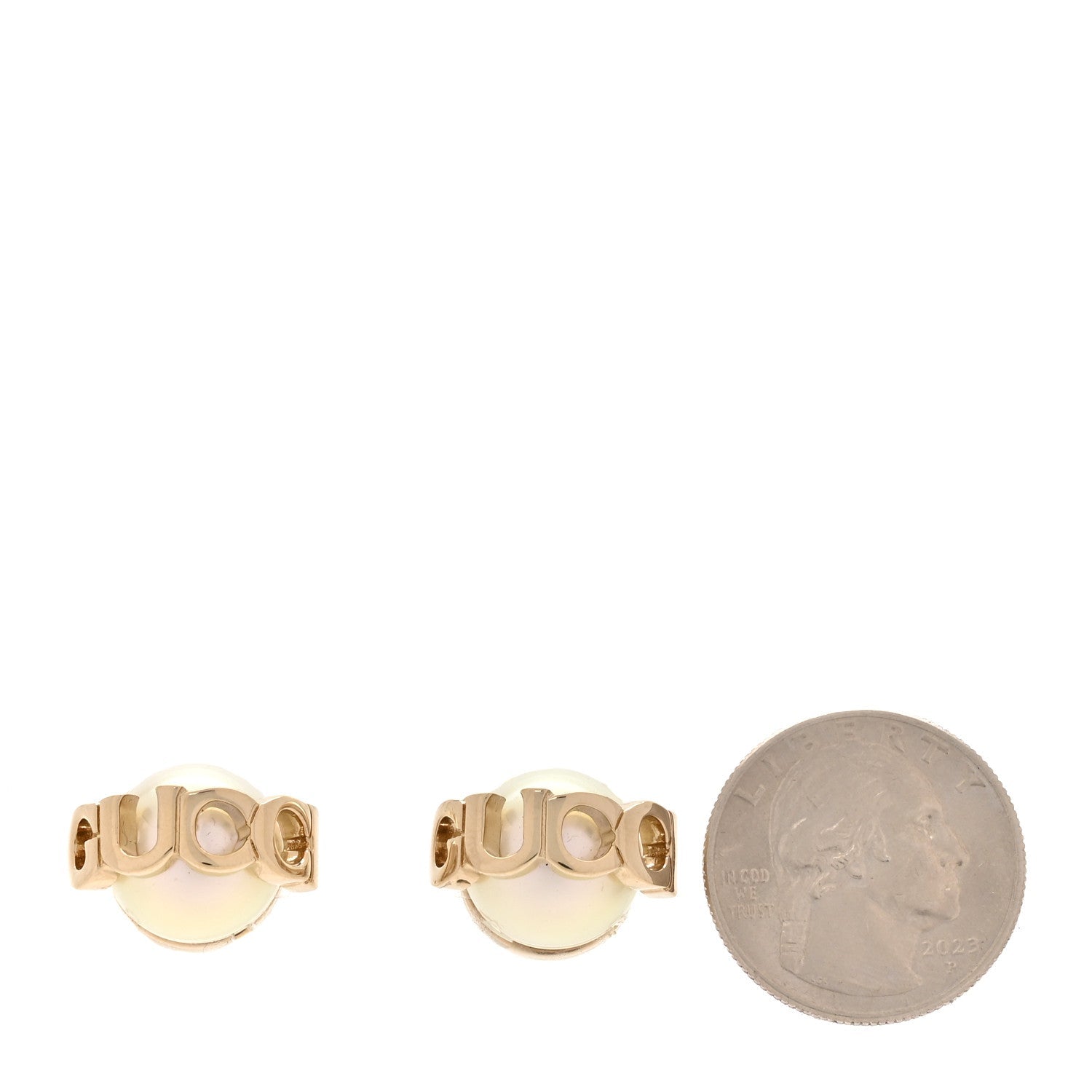 Metal Pearl Logo Magnetic Earrings Gold