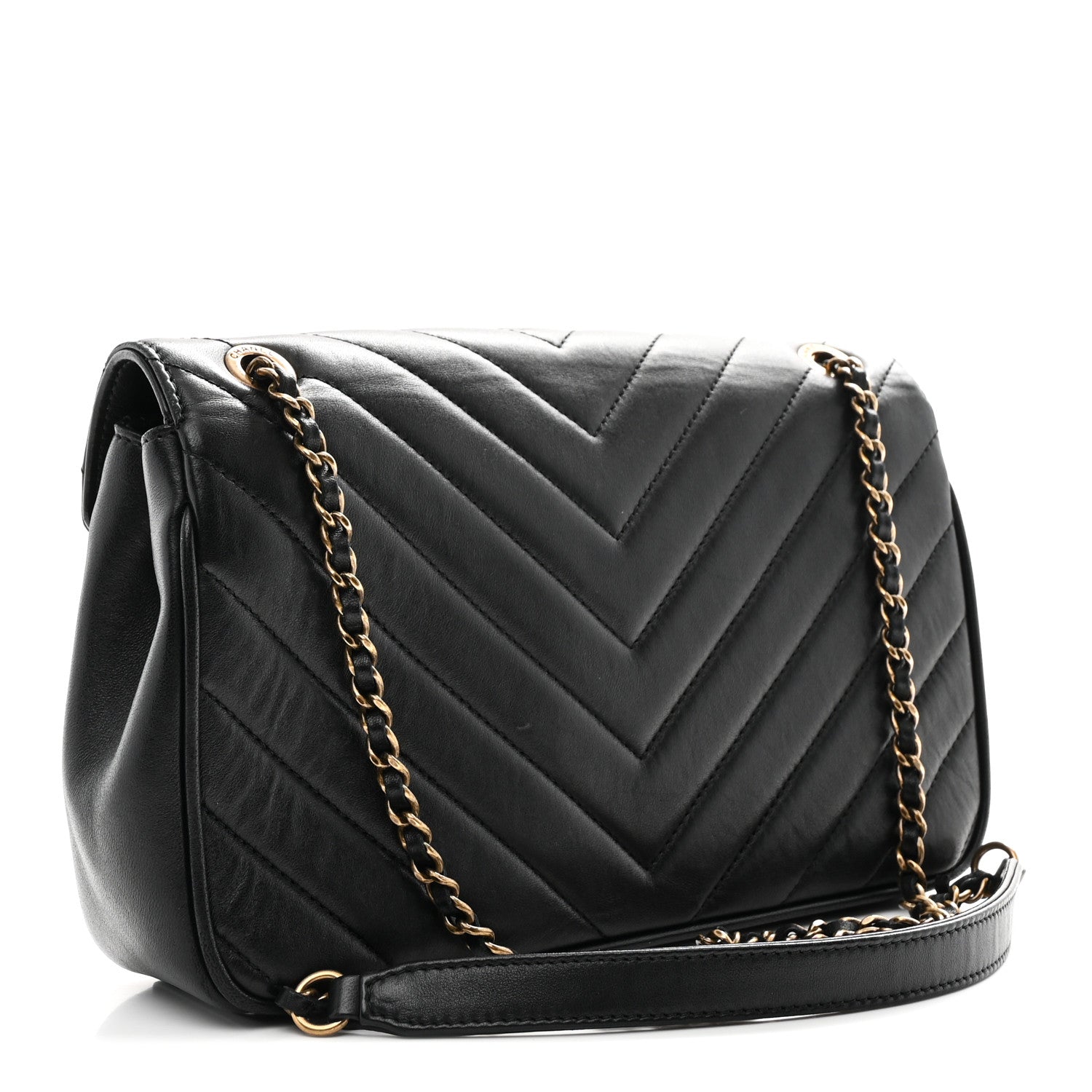 Lambskin Chevron Quilted Small Pyramid CC Flap Black