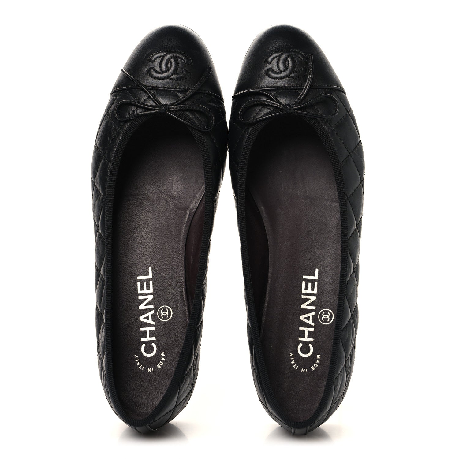 Aged Calfskin Quilted CC Cap Toe Ballerina Flats 38.5 Black