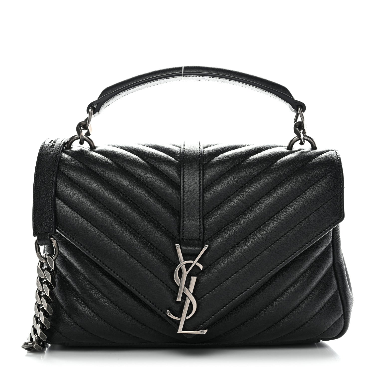Sheepskin Matelasse Chevron Monogram Medium College Bag Black