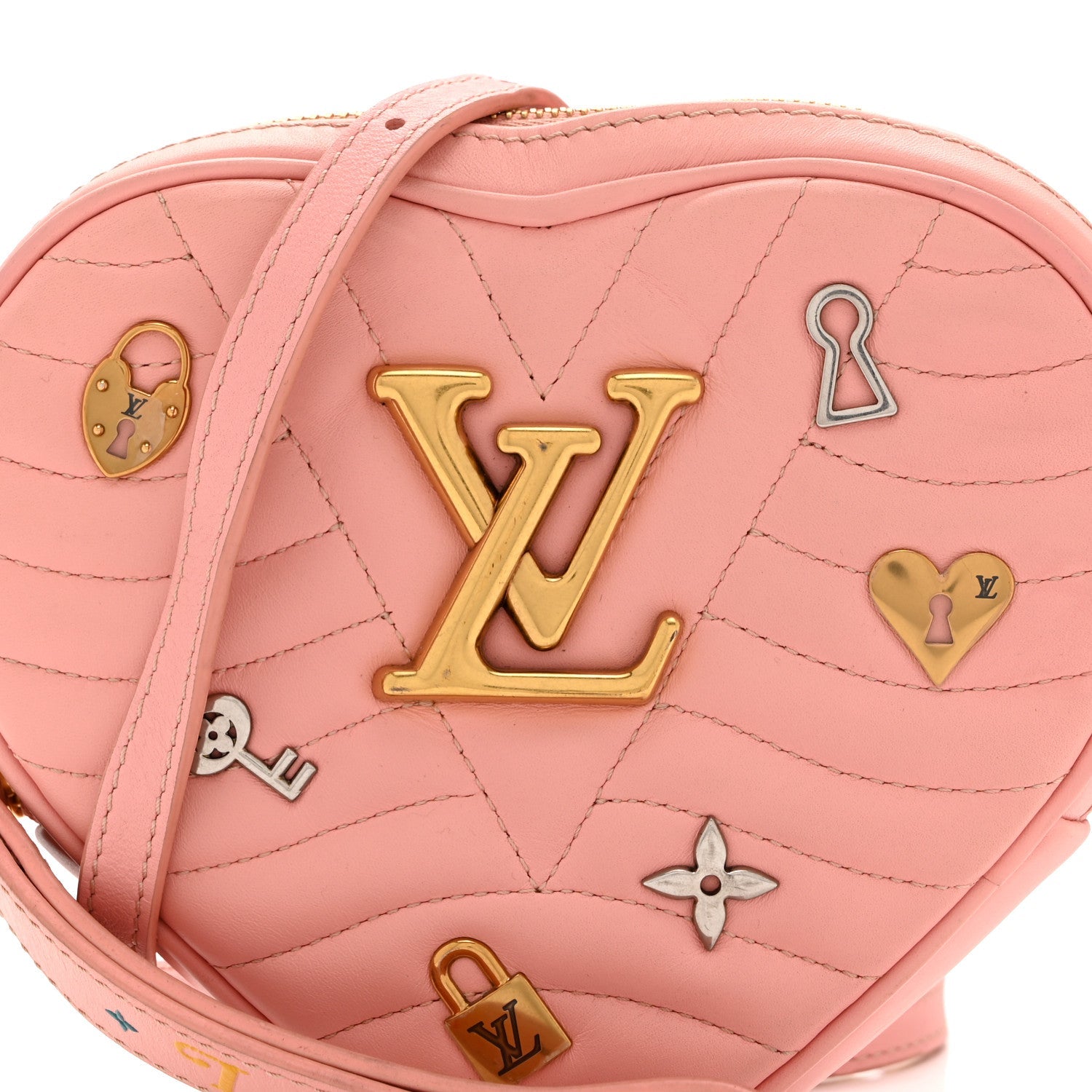 Calfskin Embellished New Wave Love Lock Heart Bag Rose Pomettes