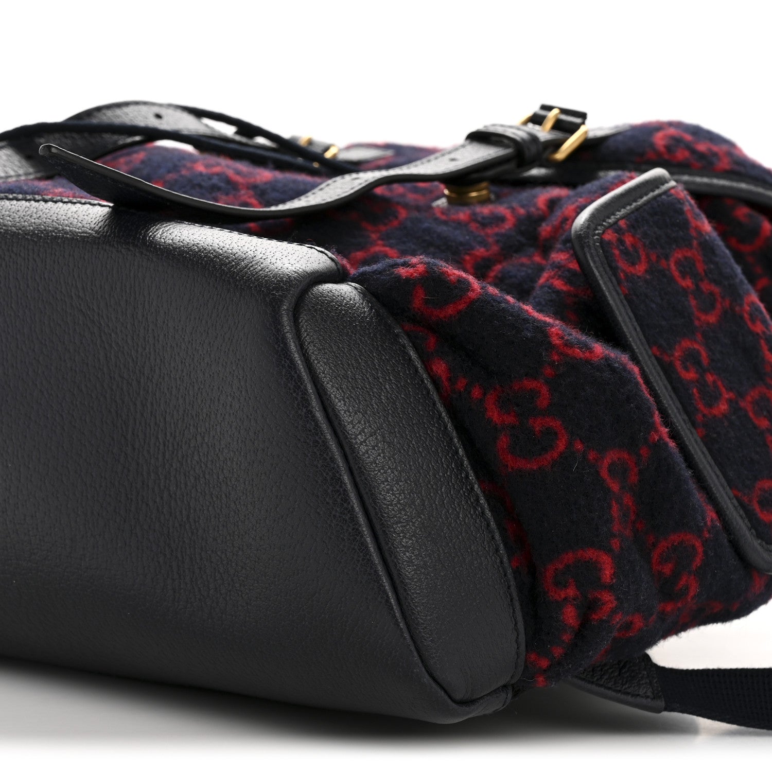 Covered Wool GG Monogram Small Double Buckle Backpack Navy Red