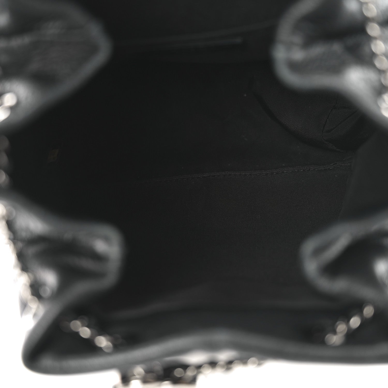Deerskin Chevron Small CC Chain Bucket Bag Black