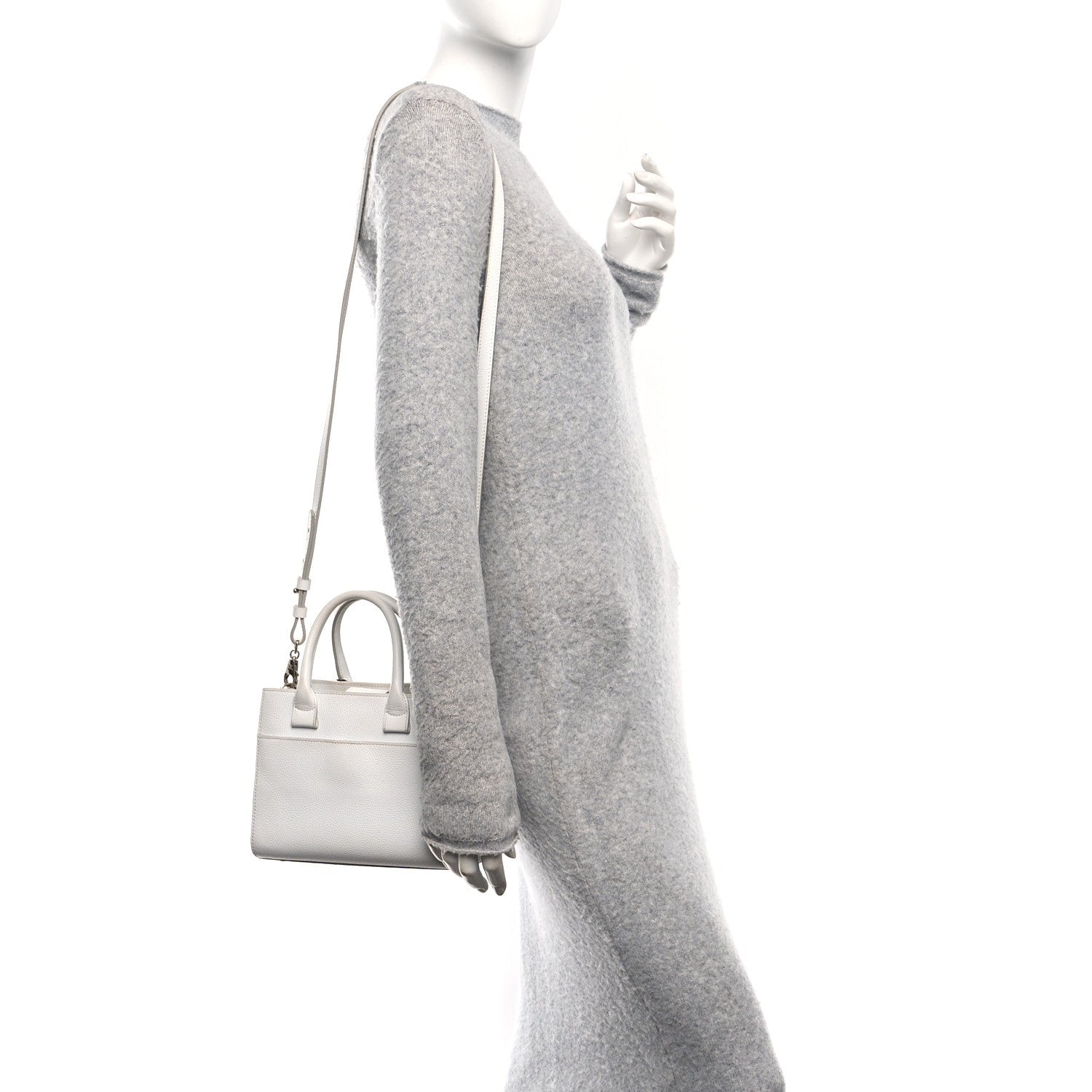 Grained Calfskin Mini Neo Executive Shopper Tote White