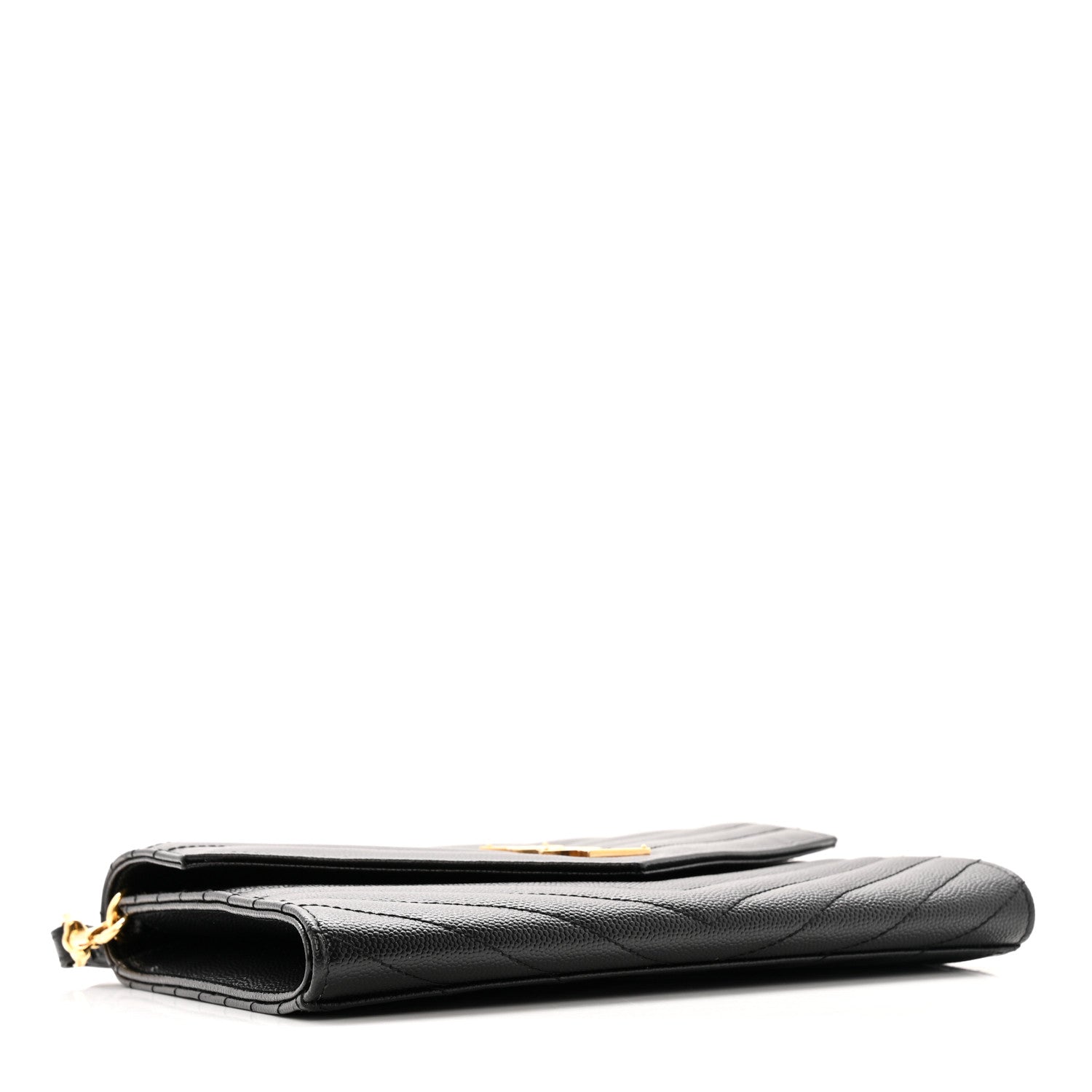 Grain De Poudre Matelasse Chevron Monogram Envelope Clutch Black