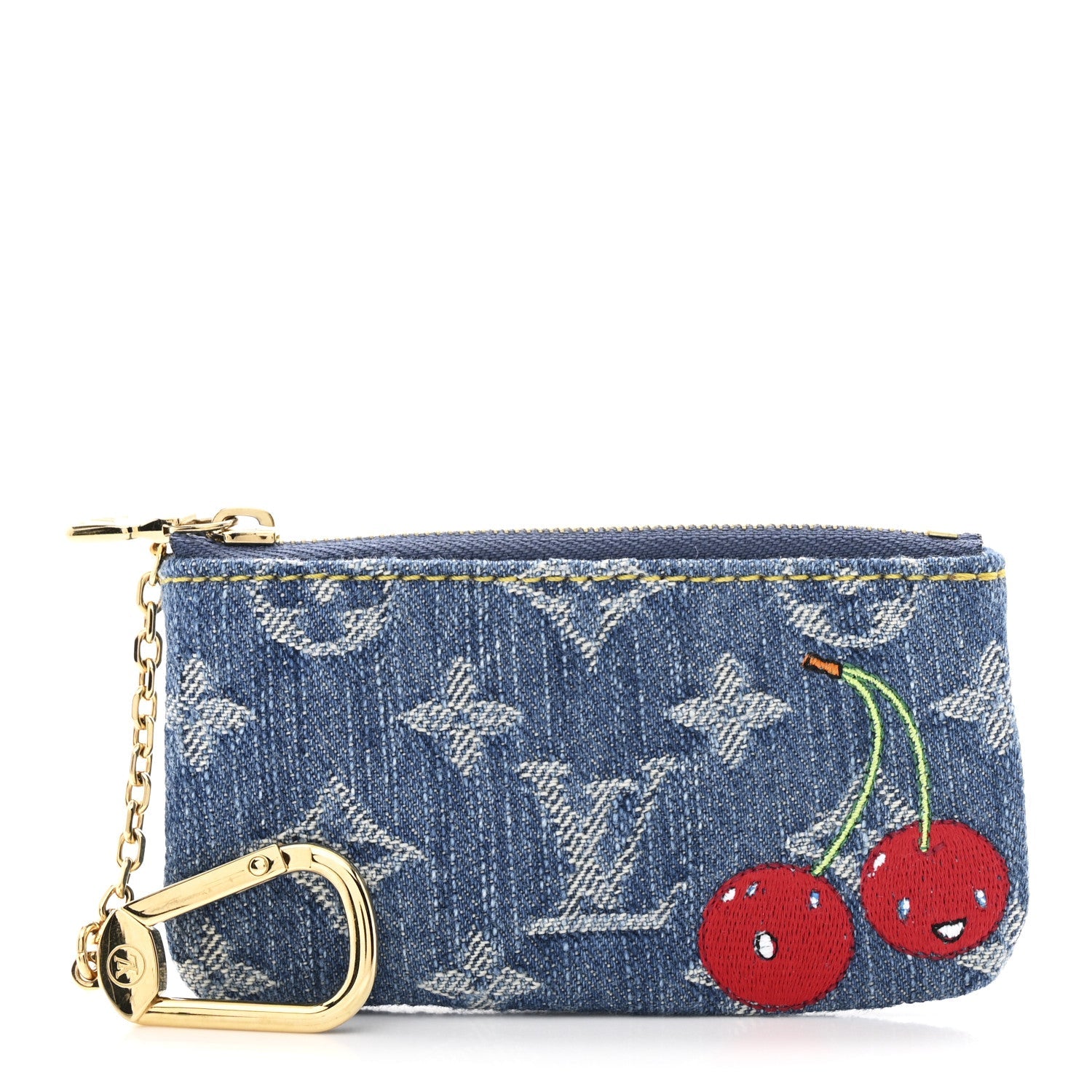 LV X TM Monogram Denim Cerises Key Pouch Blue