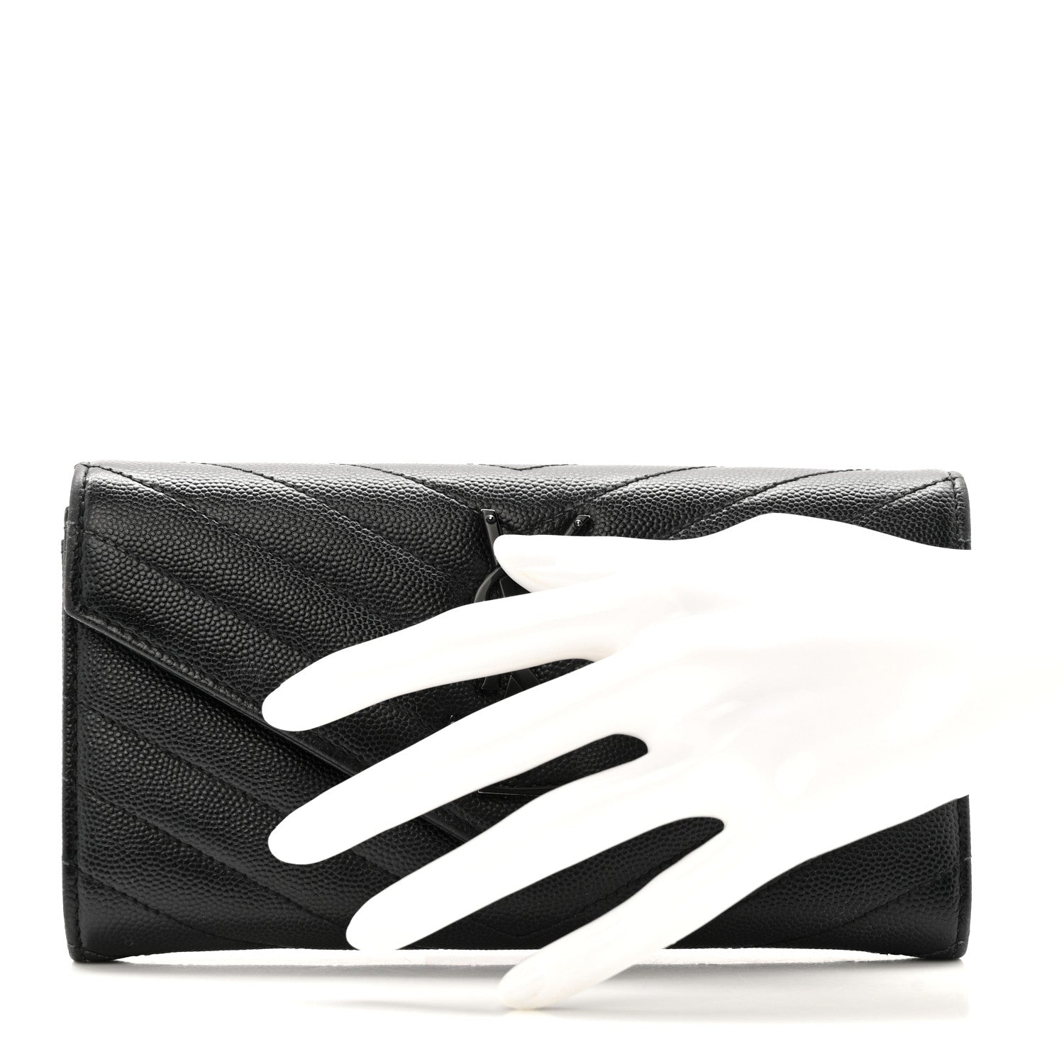 Grain De Poudre Matelasse Chevron Monogram Flap Wallet Black