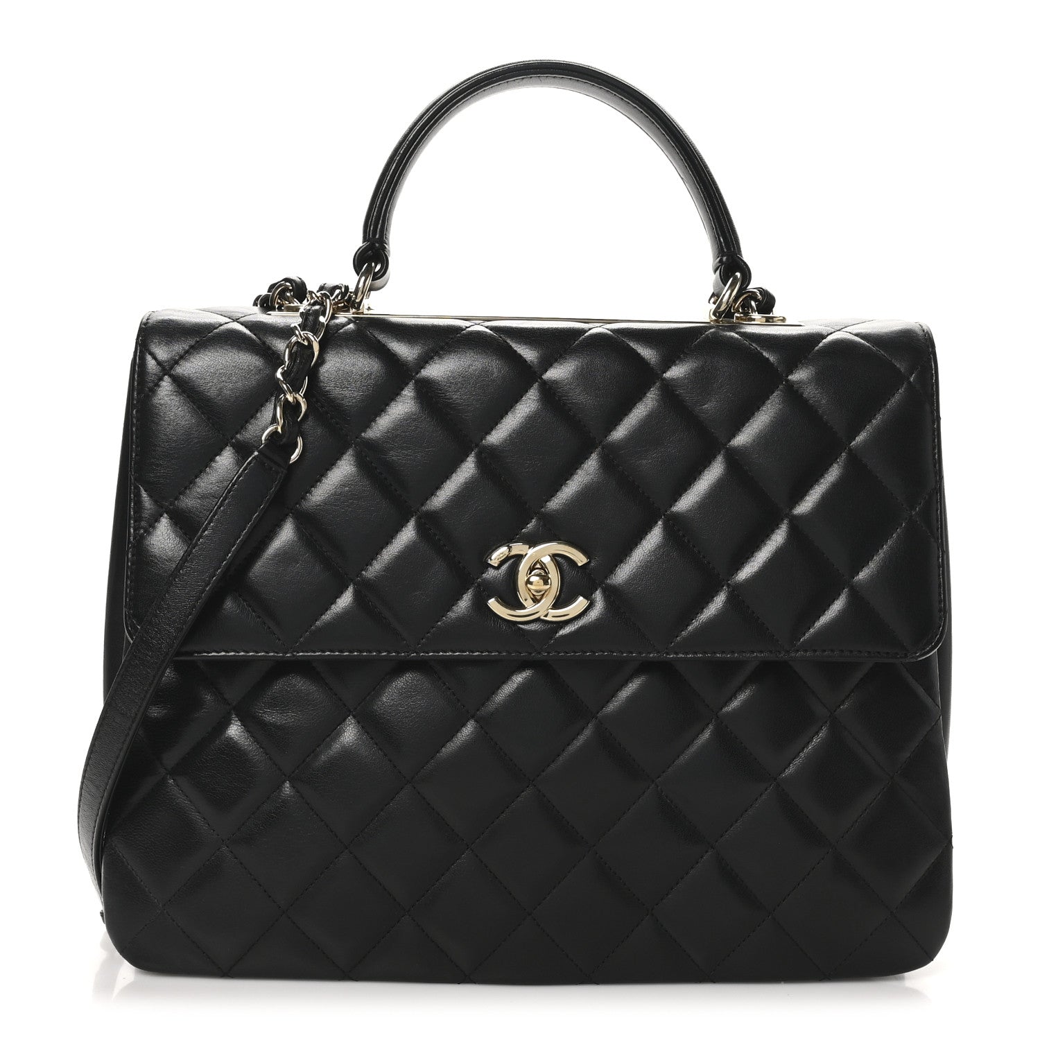 Lambskin Quilted Large Trendy CC Dual Handle Flap Bag Black
