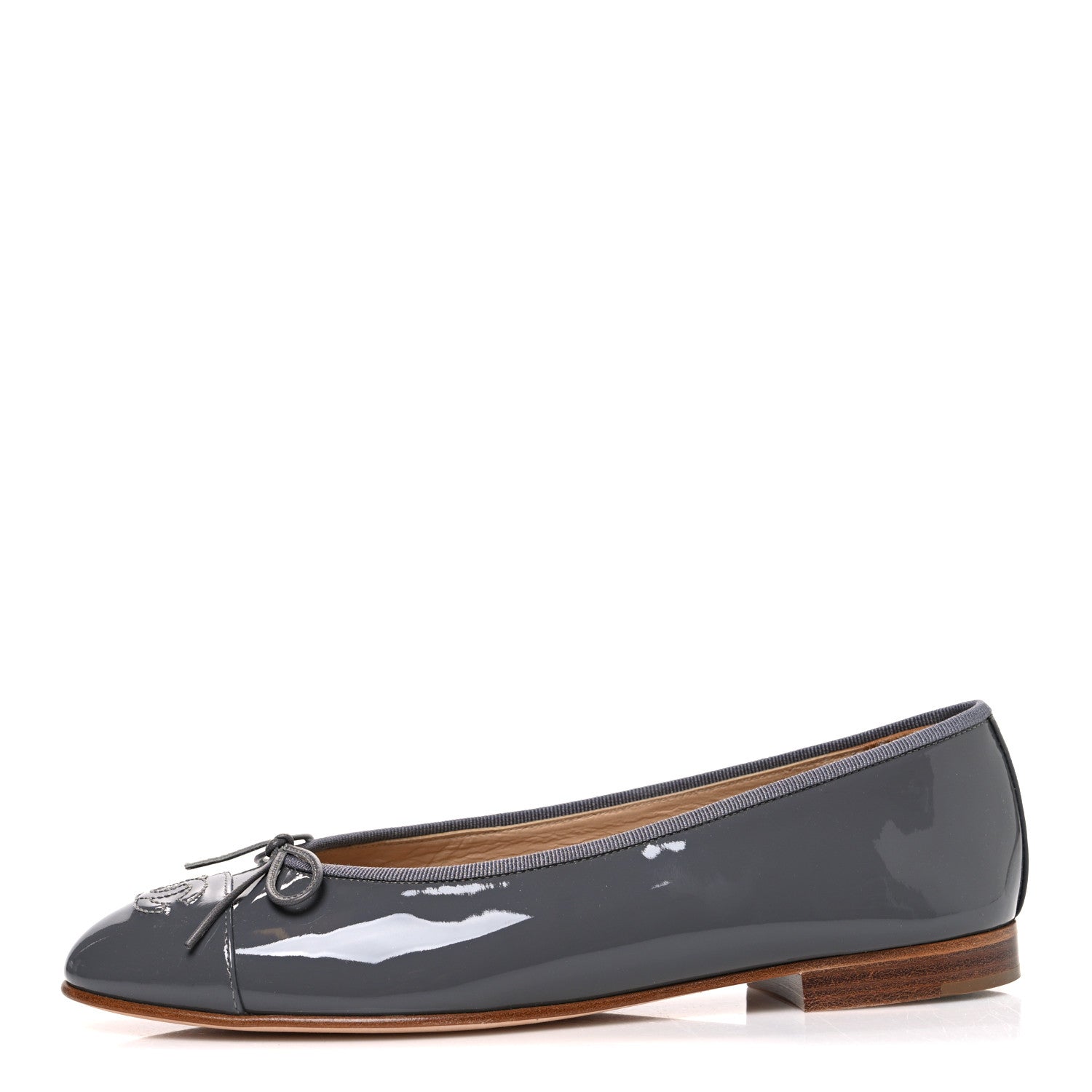 Patent Calfskin CC Cap Toe Ballerina Flats 39.5 Dark Grey