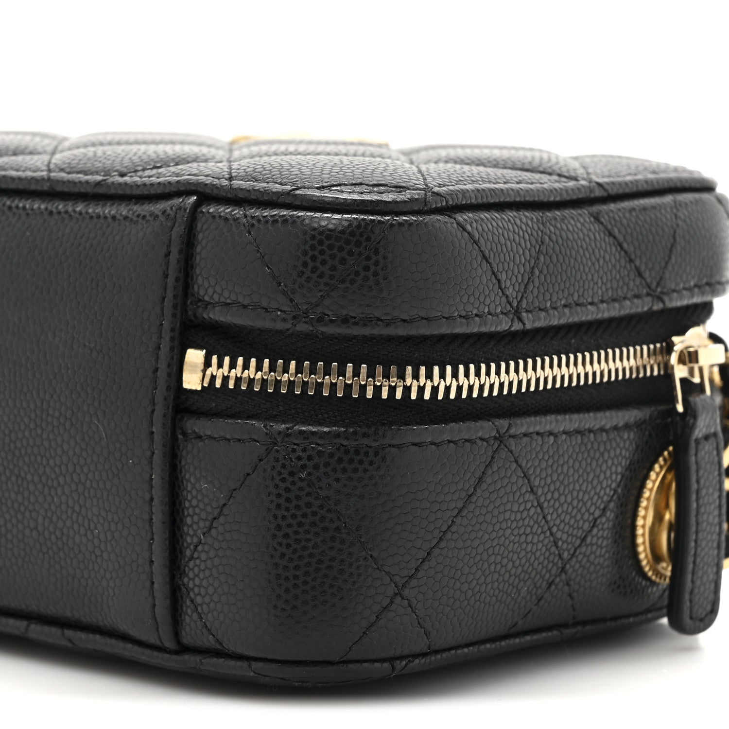 Caviar Quilted Twist Your Buttons Clutch With Chain Black