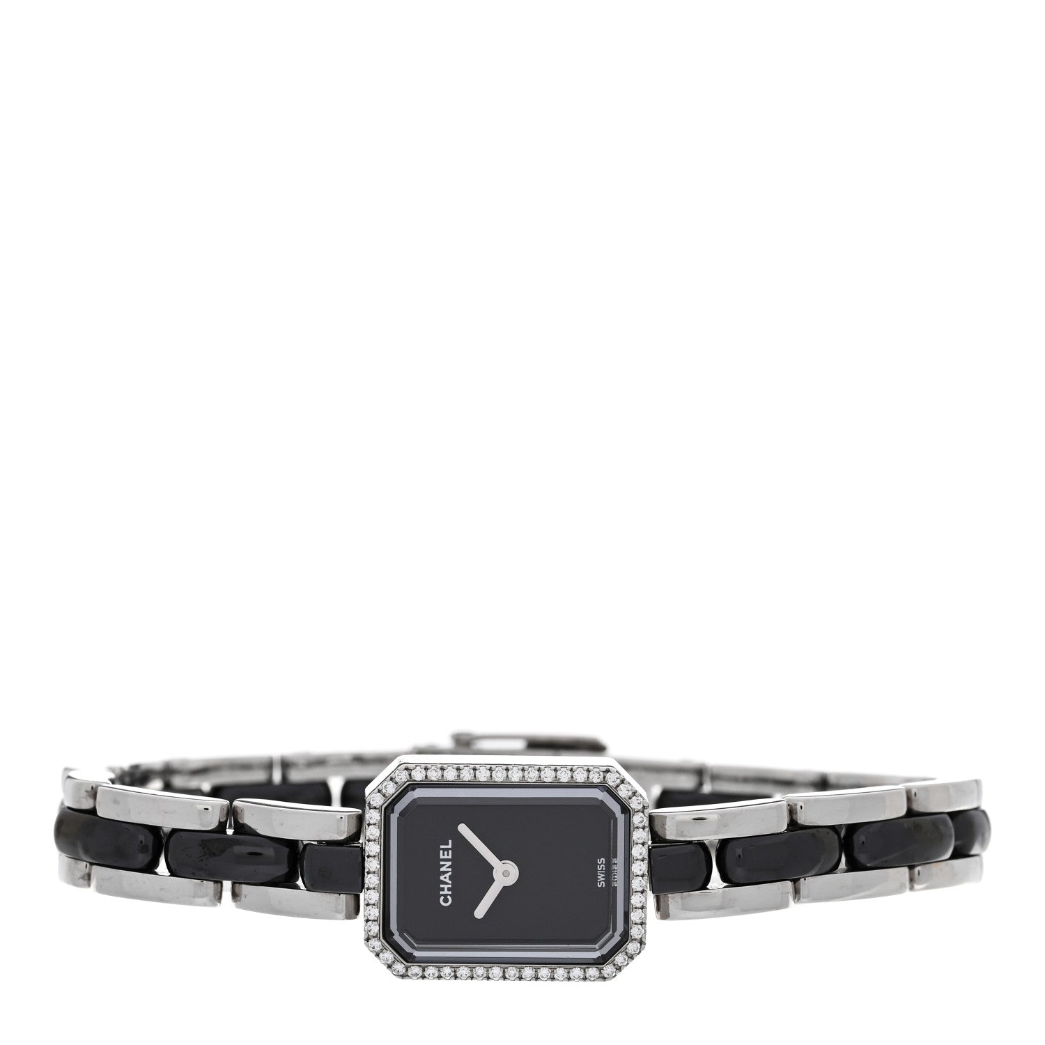 Stainless Steel Ceramic Diamond Bezel 16mm Premiere Quartz Watch Black