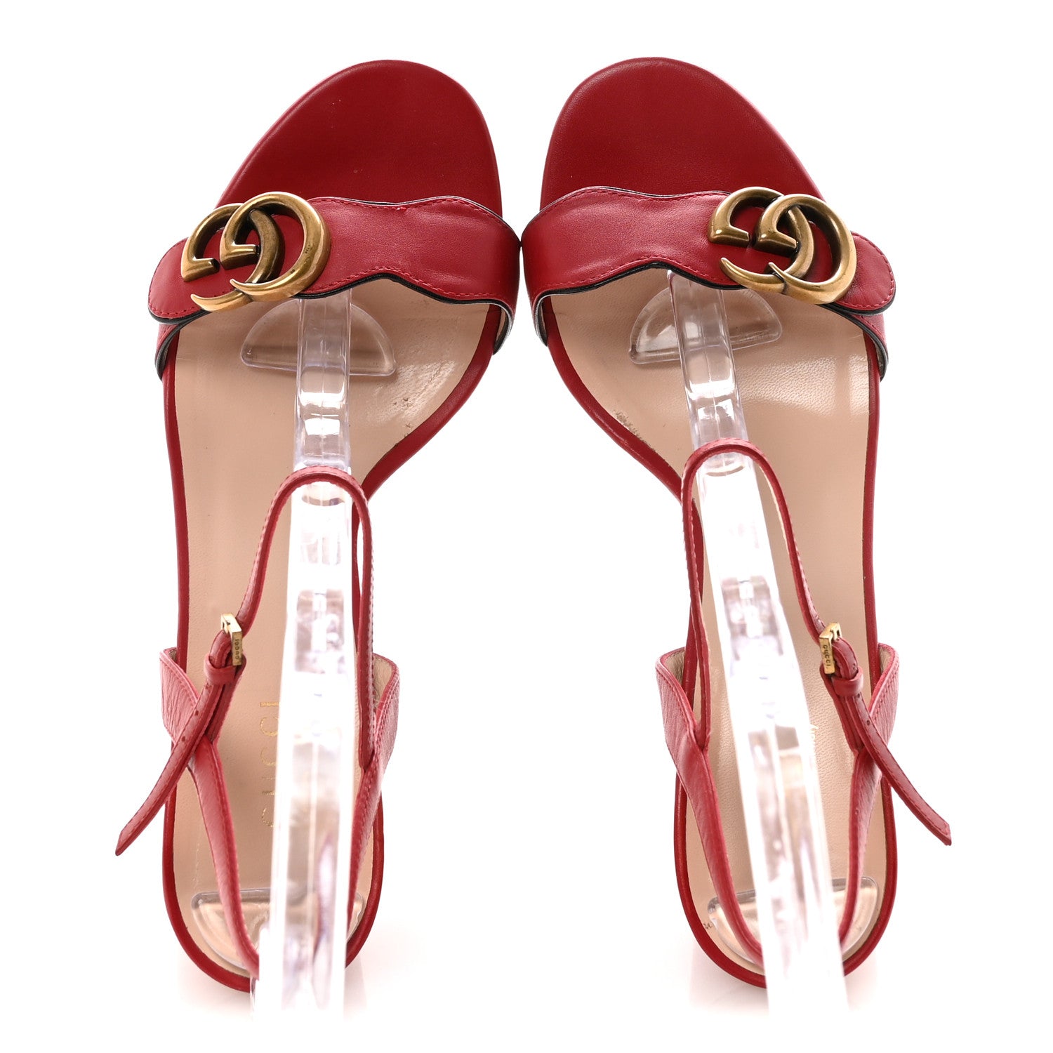 Calfskin GG Marmont Ankle Wrap 30/115mm Platform Sandals 38 Hibiscus Red