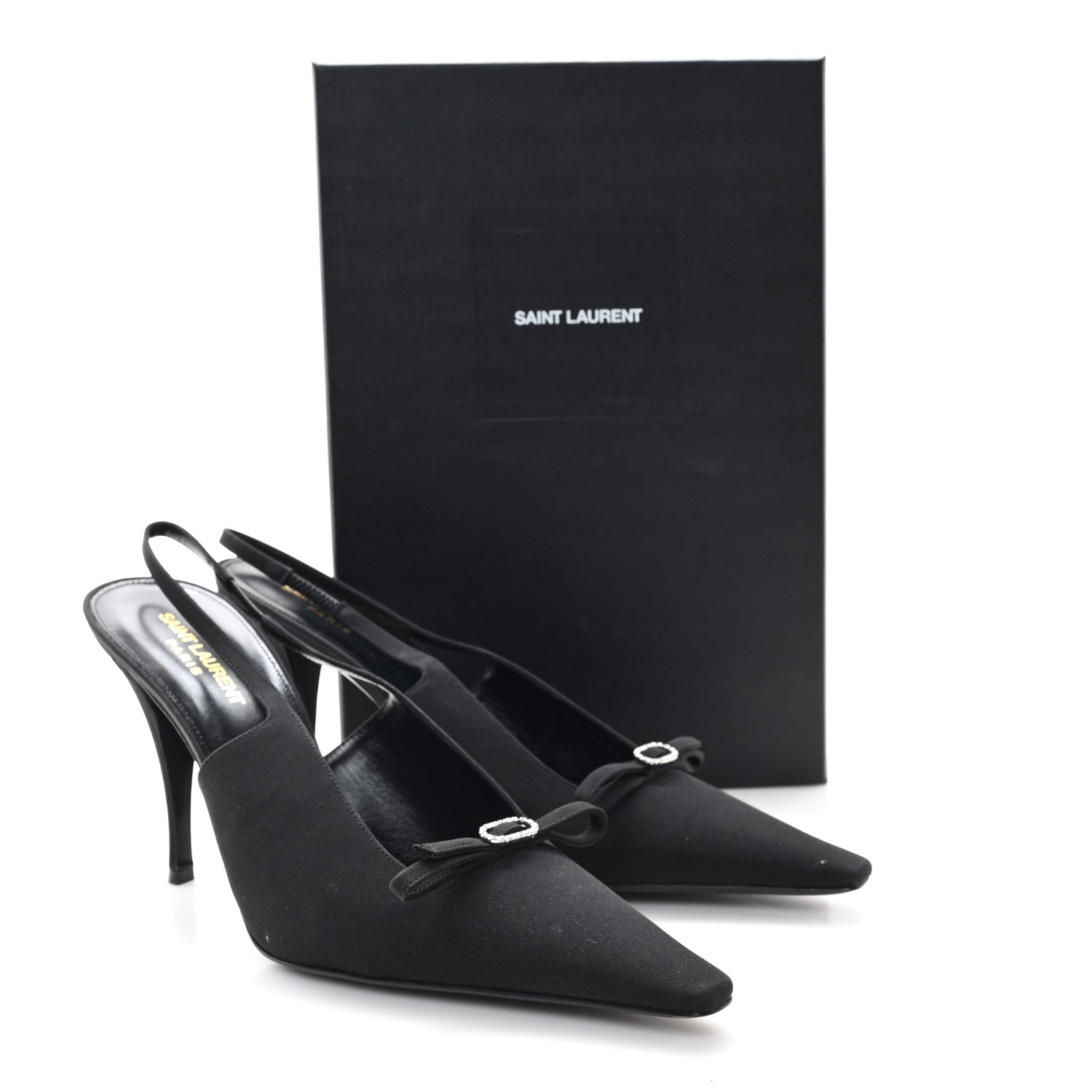 Crepe De Chine Crystal Bow Slingback Pumps 41.5 Black