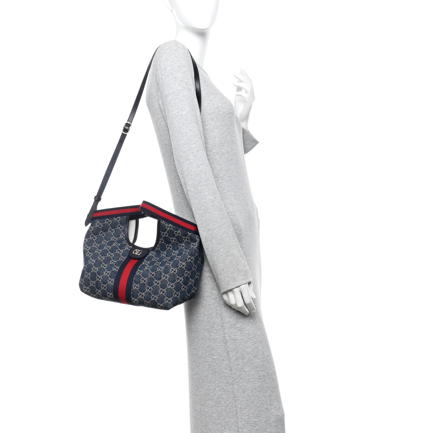 GG Monogram Denim Small Giglio Tote Blue White