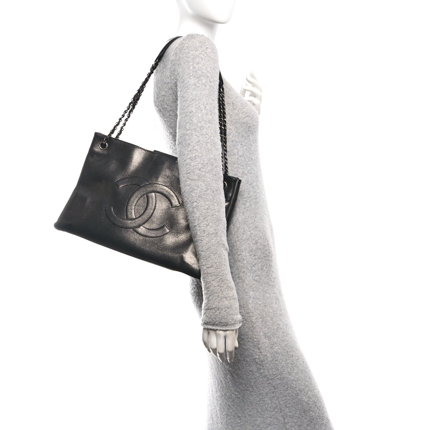 Iridescent Calfskin CC East West Shopping Tote Black