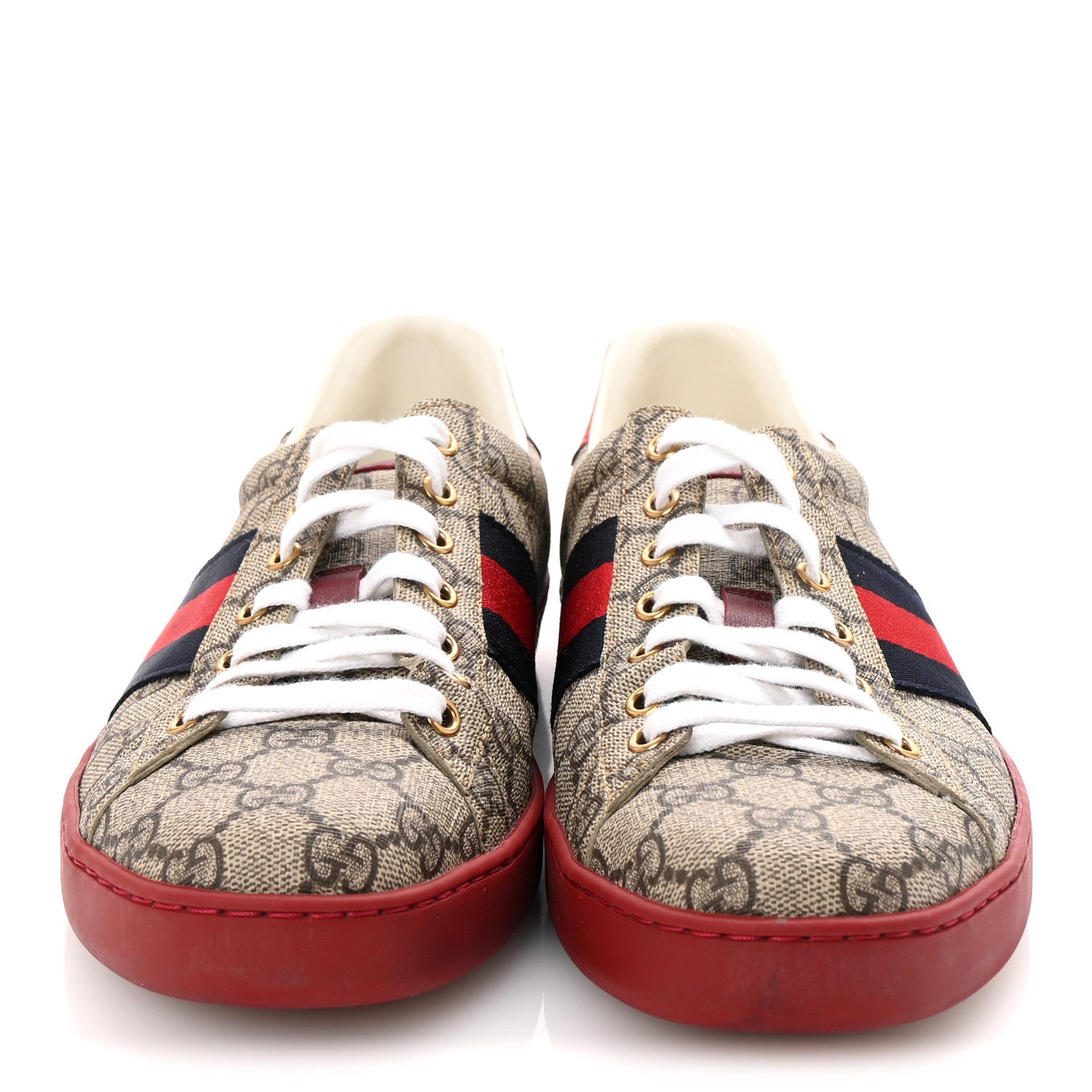 GG Supreme Monogram Ayers Web Mens New Ace Sneakers  9 Beige Ebony Red