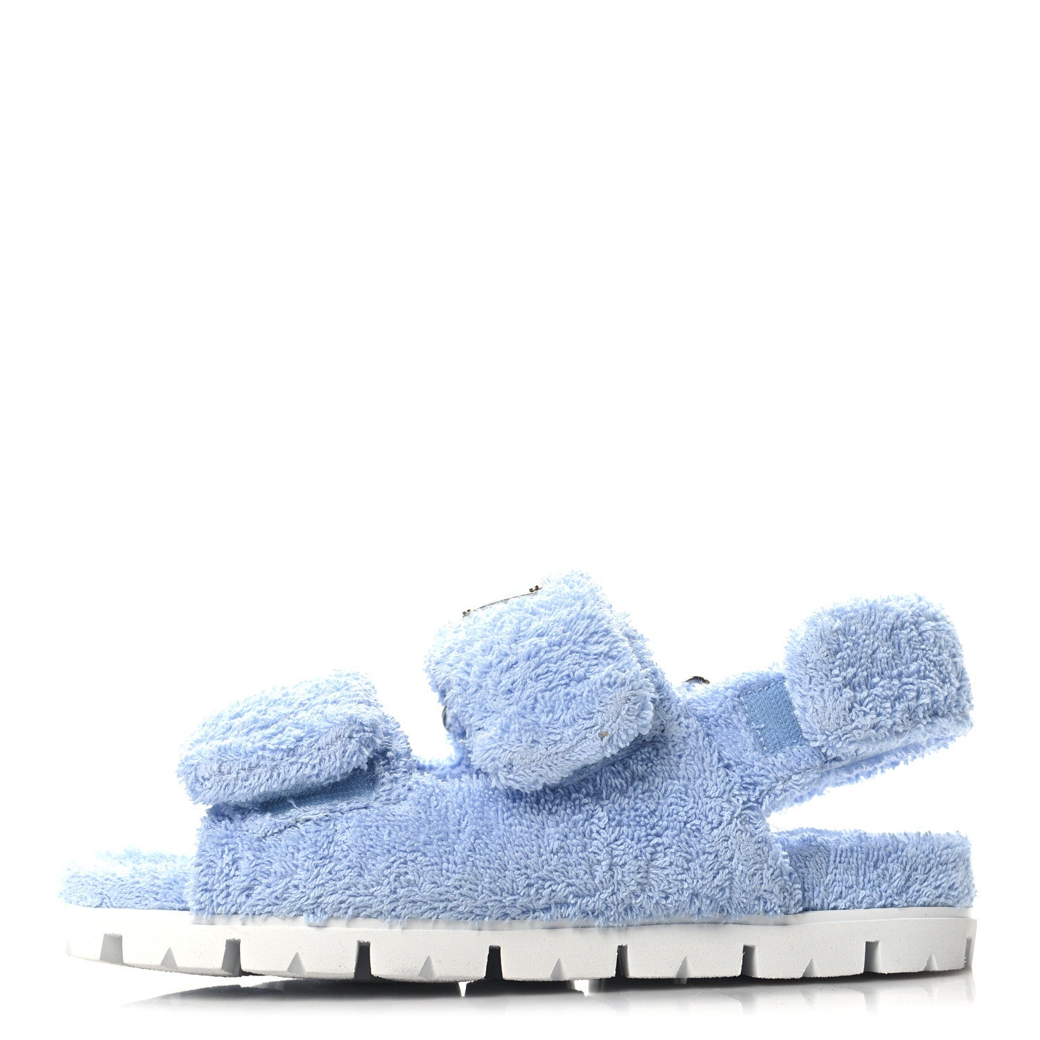 Terry Cloth Metal Triangle Logo Double Strap Slingback Lug Sole 20mm Sandals 36 Celeste